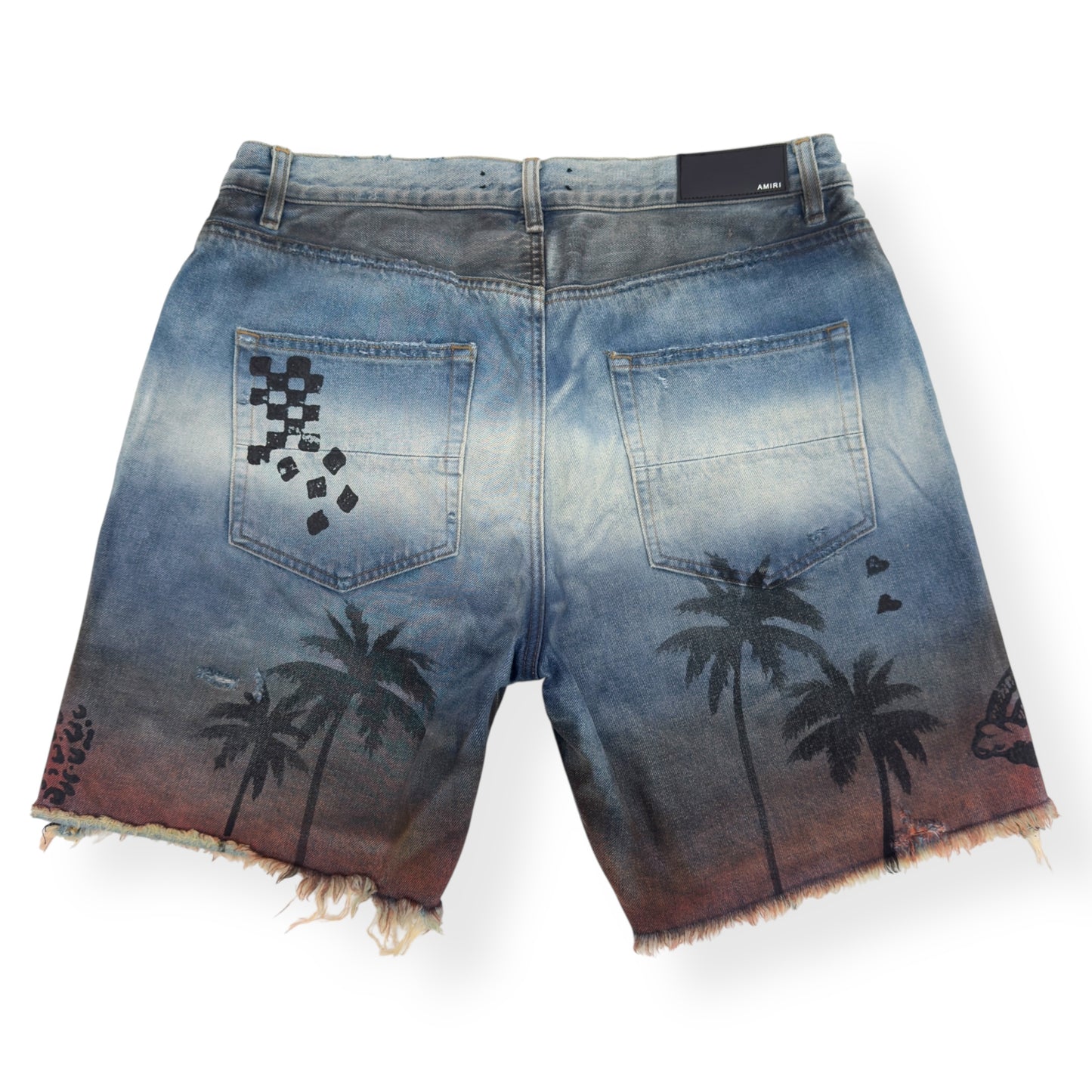 AMIRI DISTRESSED WASHED DENIM SHORTS BLUE W34”