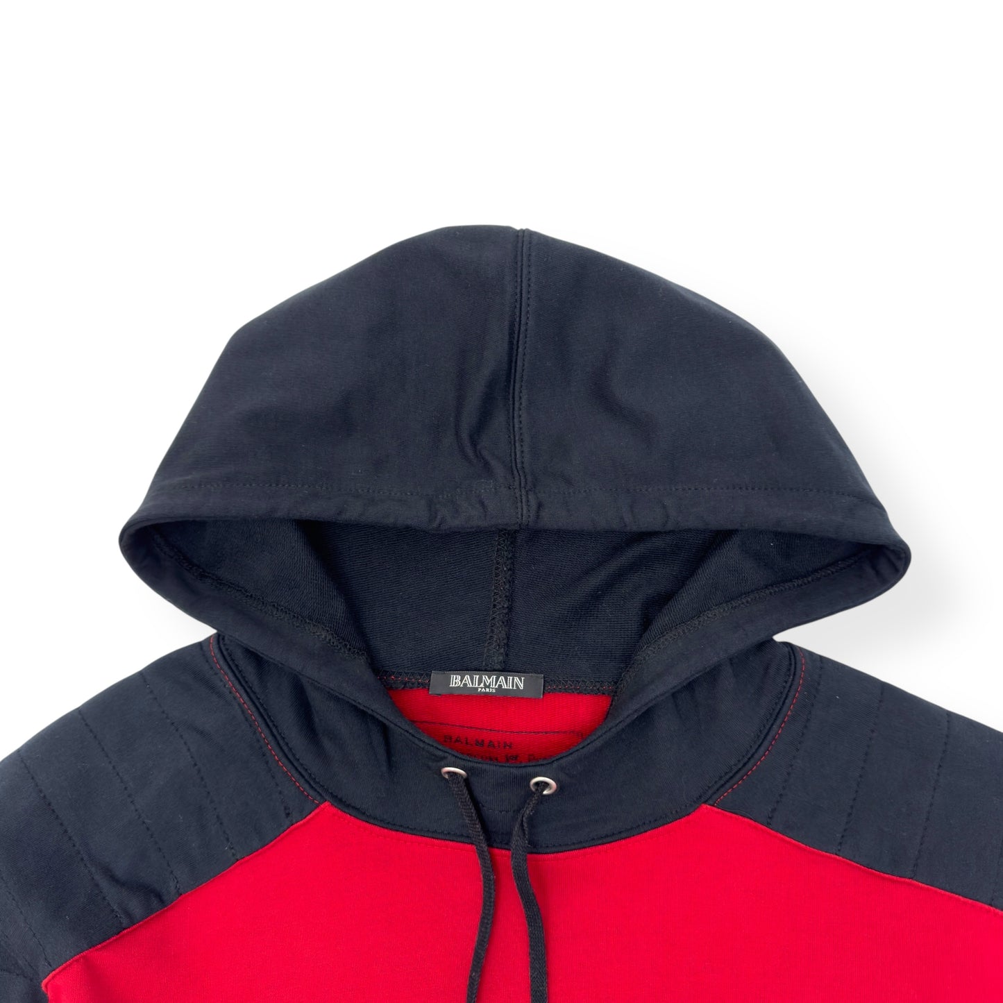 BALMAIN LOGO PRINT HOODIE RED / BLACK L