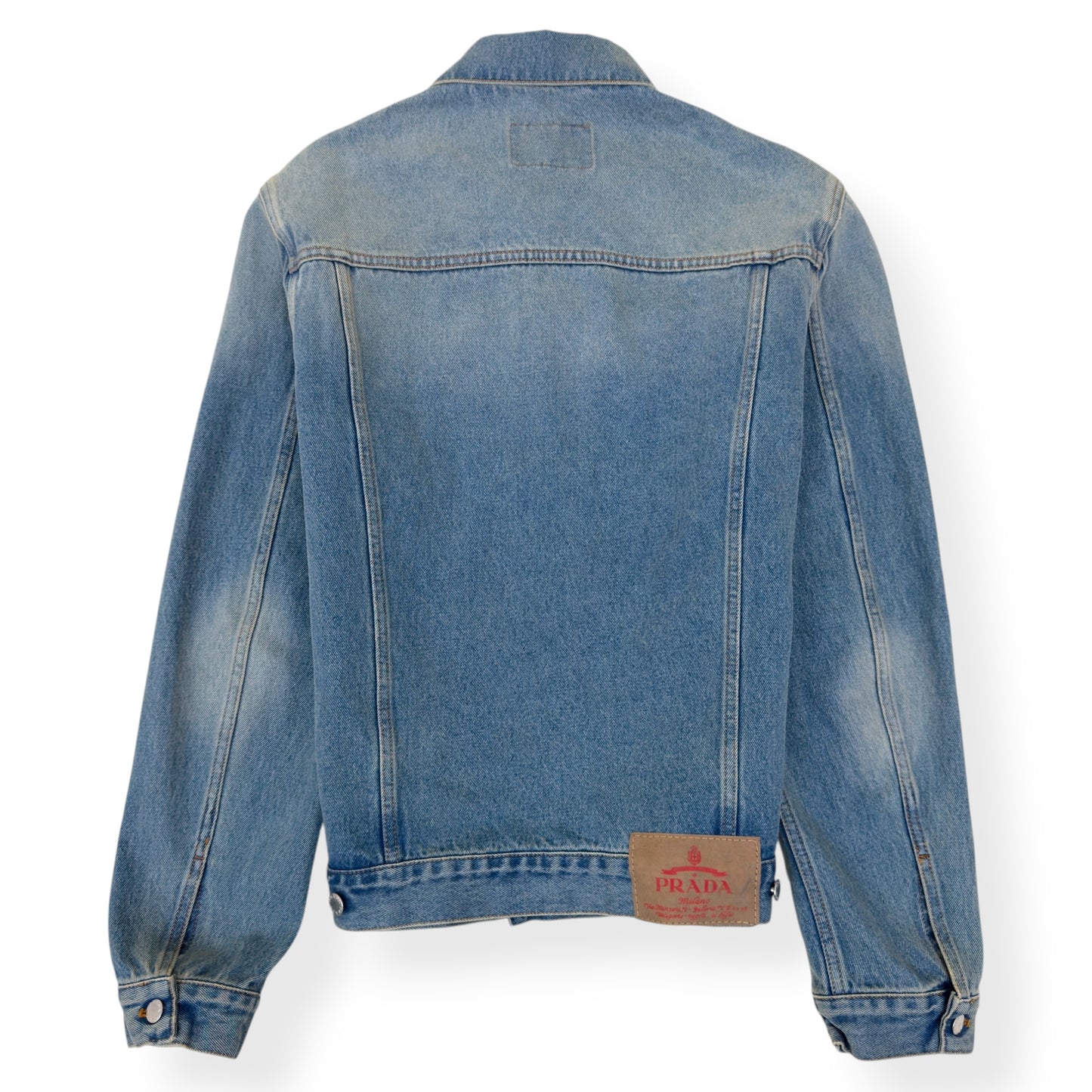 PRADA WASHED DENIM PLAQUE-LOGO DENIM JACKET LIGHT BLUE XL