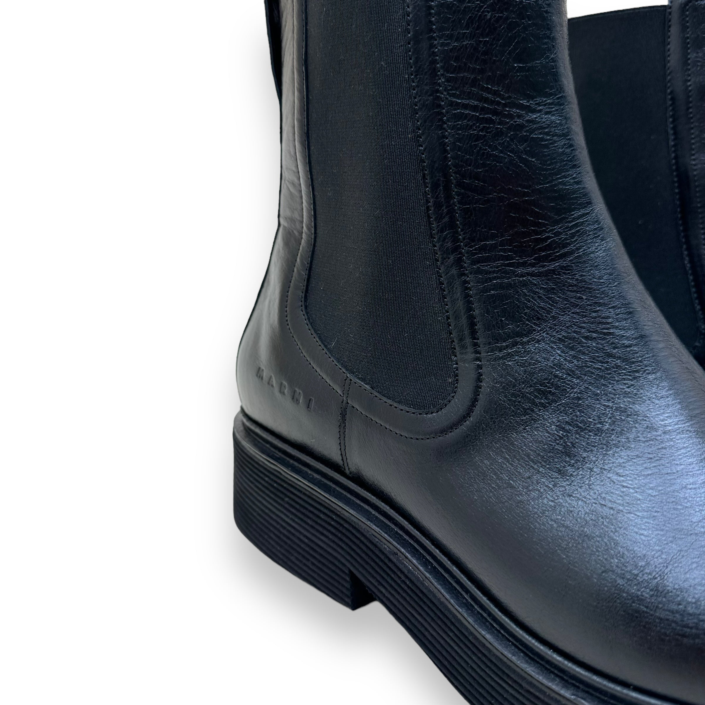 MARNI RIDGED-SOLE LEATHER ANKLE BOOTS BLACK UK11