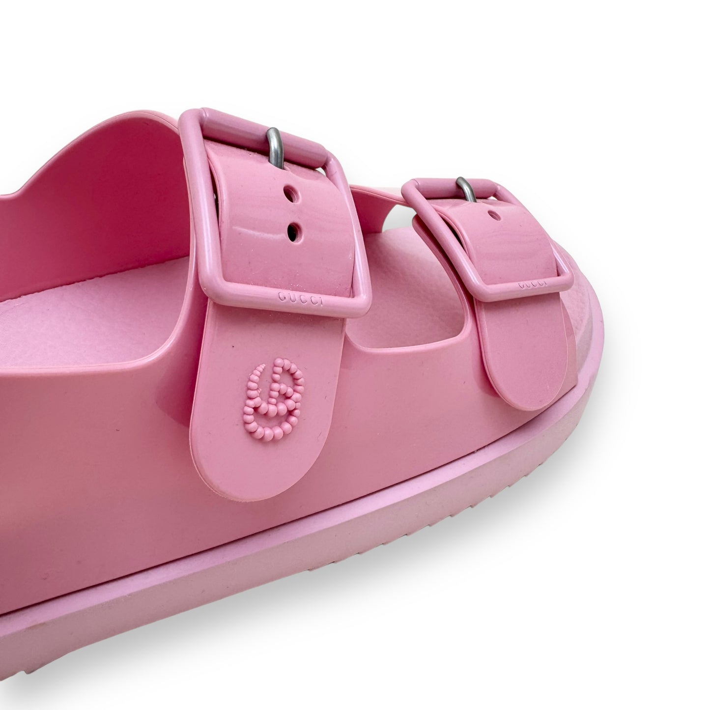 GUCCI LOGO-EMBOSSED RUBBER SANDALS PINK UK5