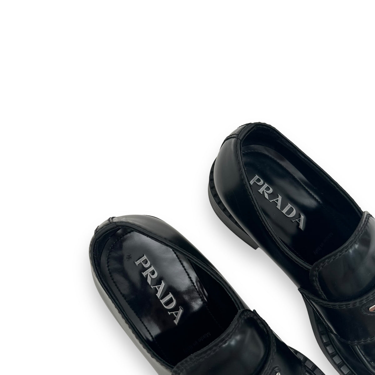 PRADA BRUSHED LEATHER LOAFERS BLACK UK6.5