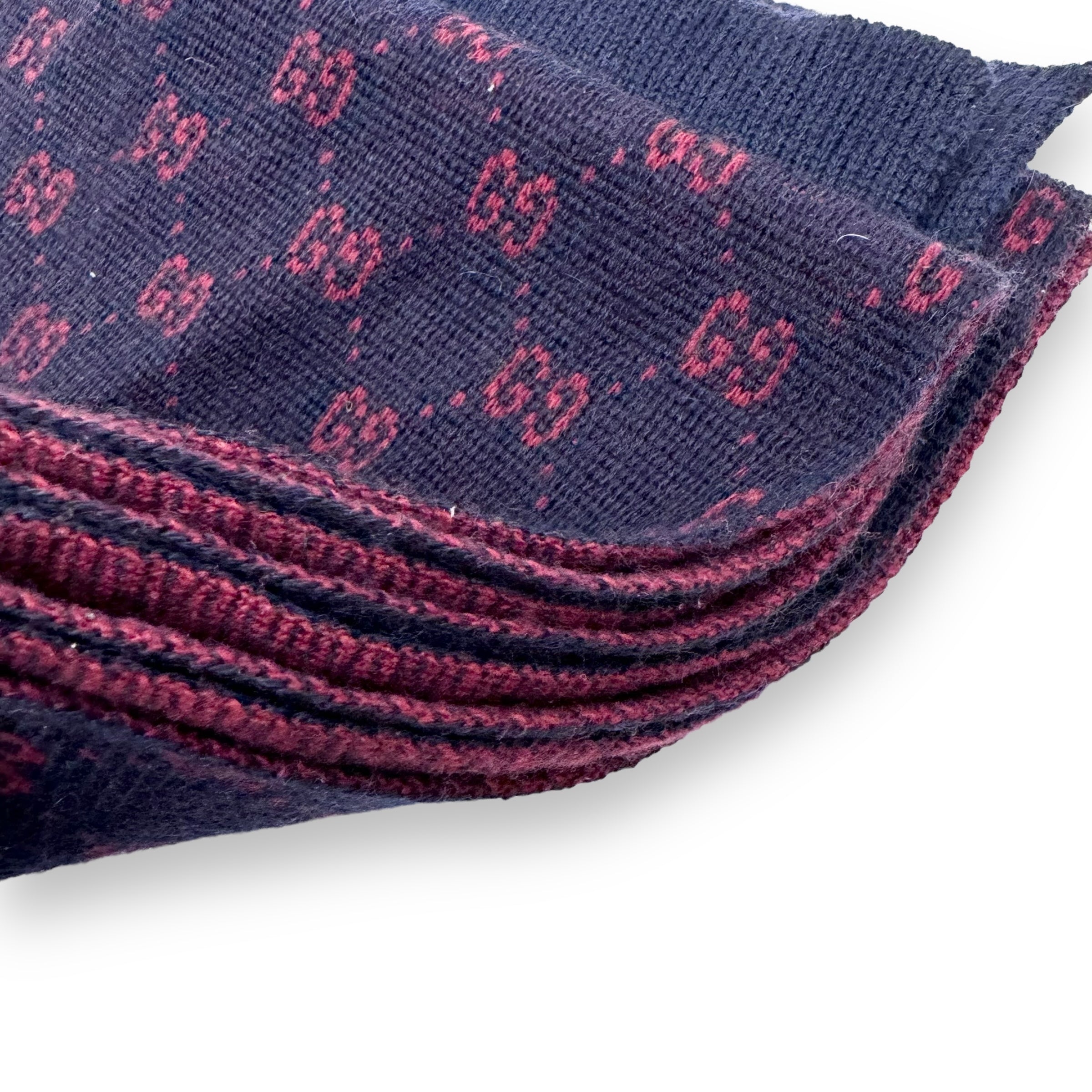 GUCCI GG WOOL SCARF NAVY / RED O/S