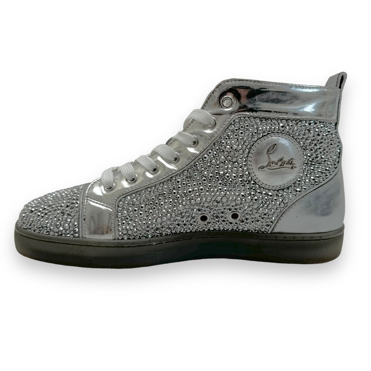 CHRISTIAN LOUBOUTIN LOUIS STRASS CRYSTAL EMBELLISHED SNEAKER SILVER UK7