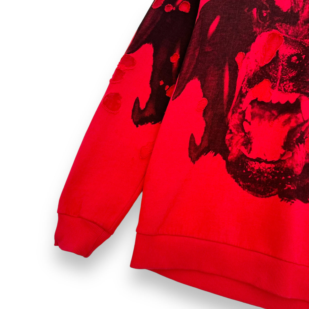 GIVENCHY PARIS ROTTWEILER DISTRESSED HOODIE RED M