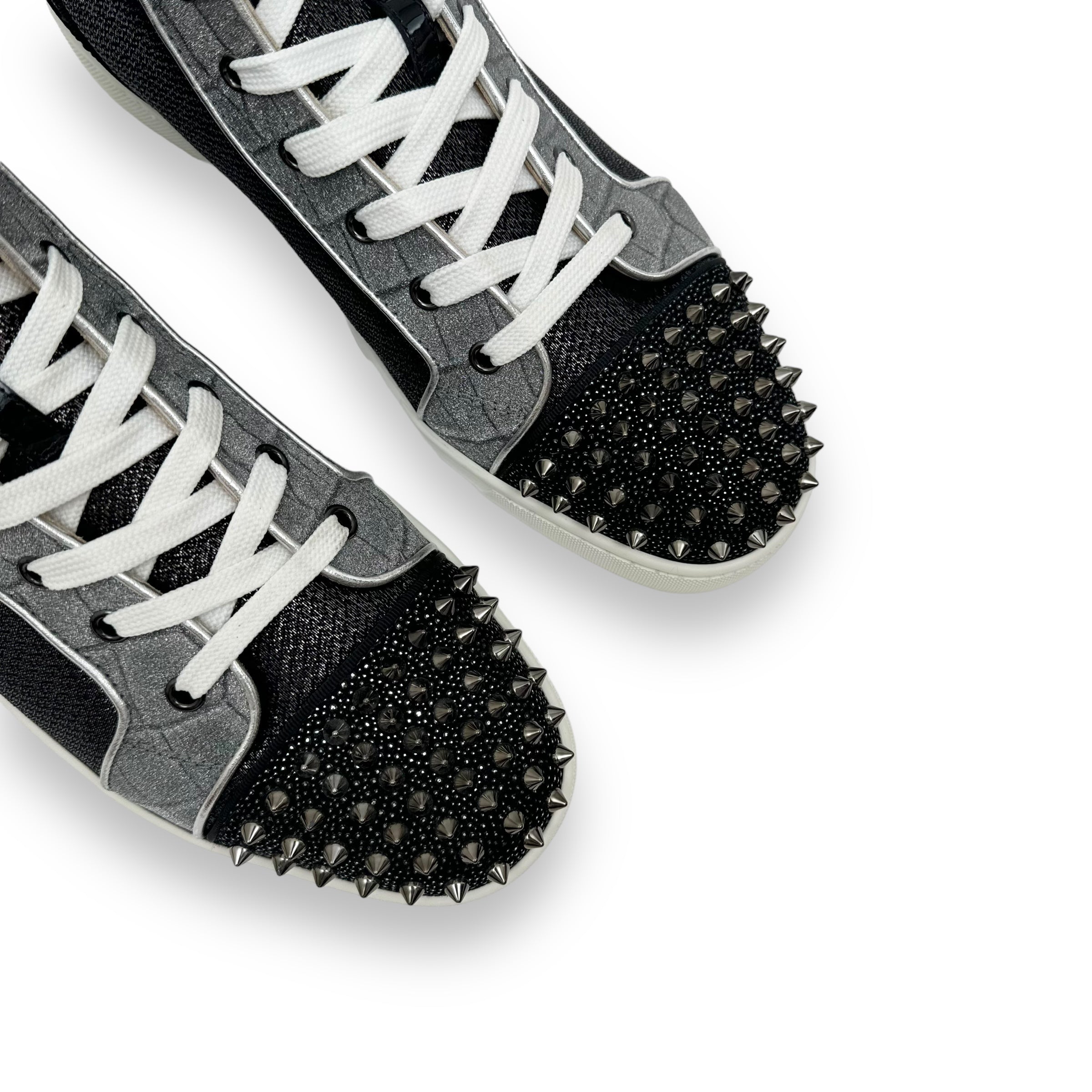 CHRISTIAN LOUBOUTIN LOU SPIKES ORLATO FLAT SNEAKER BLACK / SILVER UK11