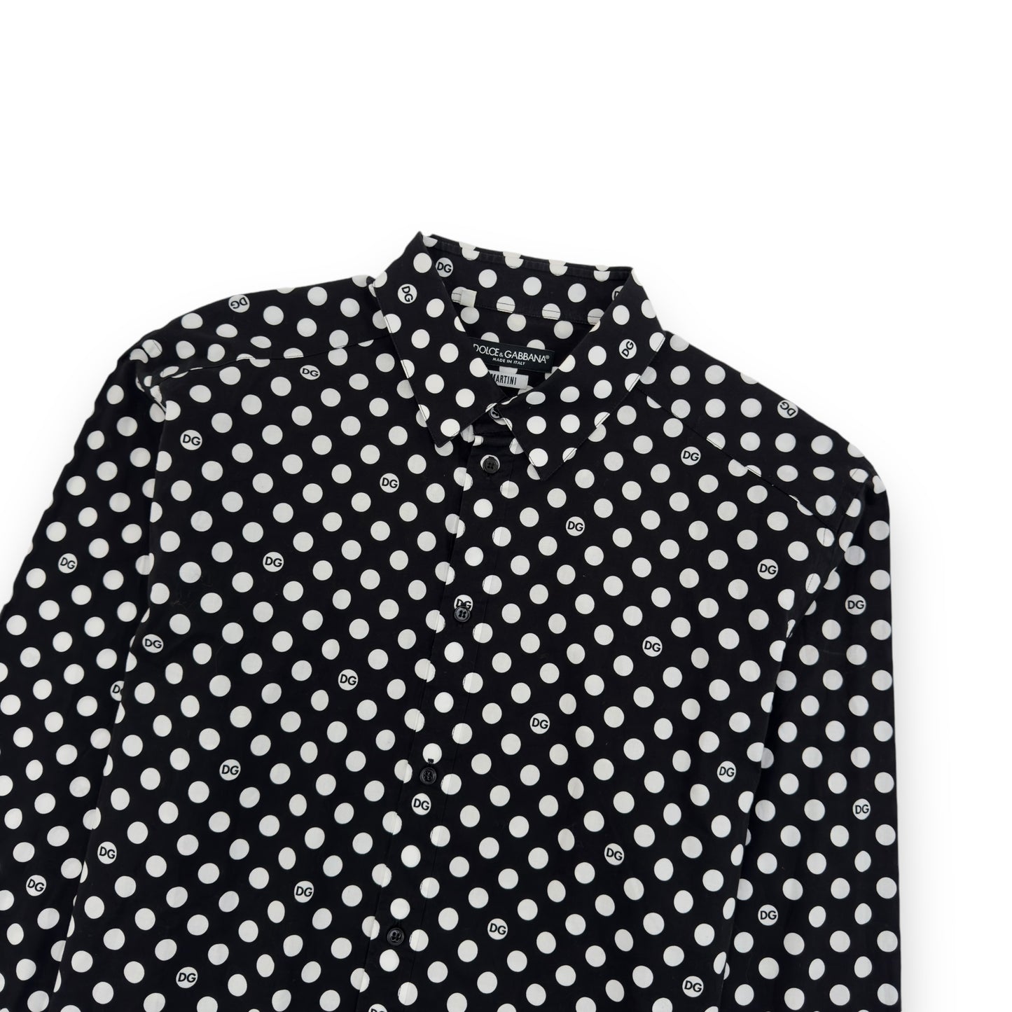 DOLCE&GABBANA POLKA DOT COTTON SHIRT BLACK / WHITE L