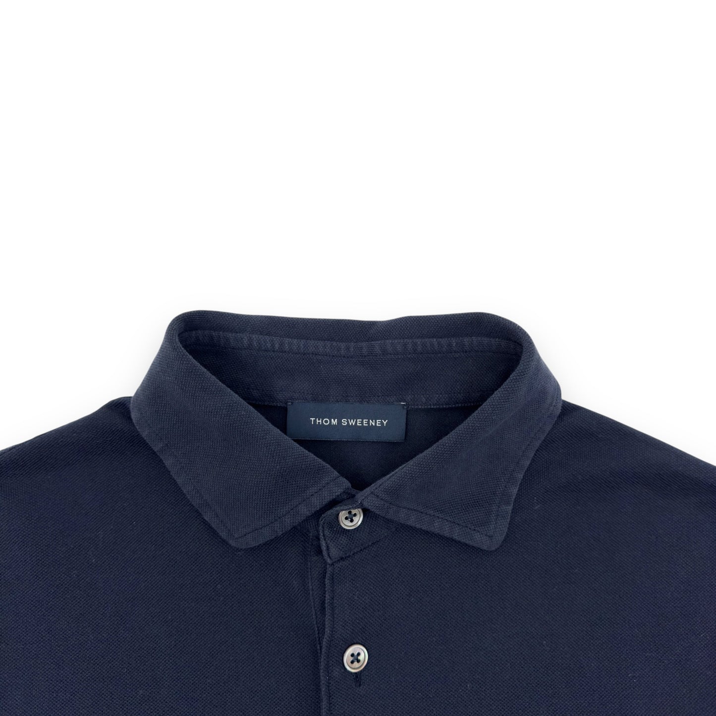 THOM SWEENEY LONG SLEEVE COTTON POLO SHIRT NAVY BLUE L