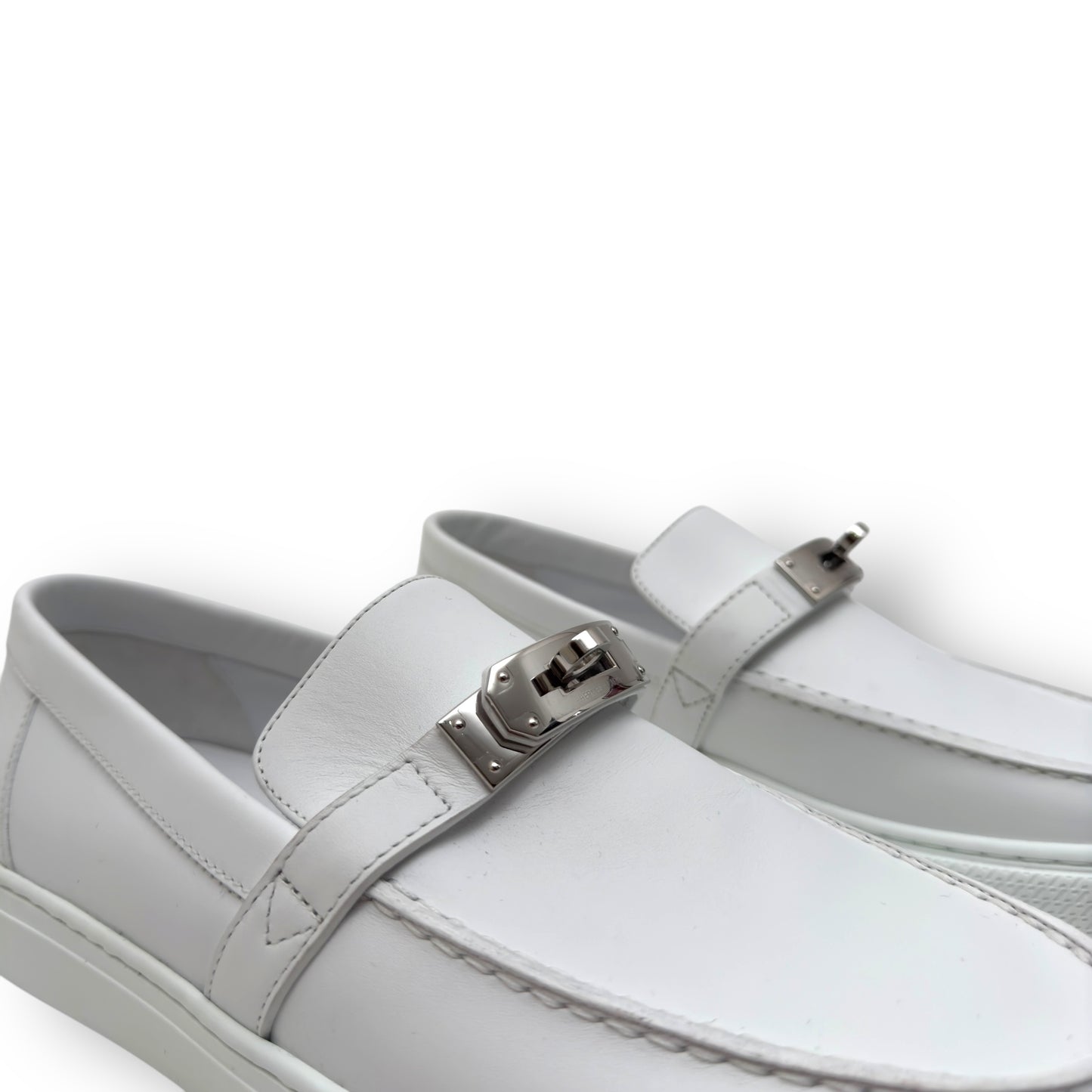 HERMÈS GAME SLIP-ON LEATHER SNEAKER WHITE / SILVER EU42.5 / UK8.5