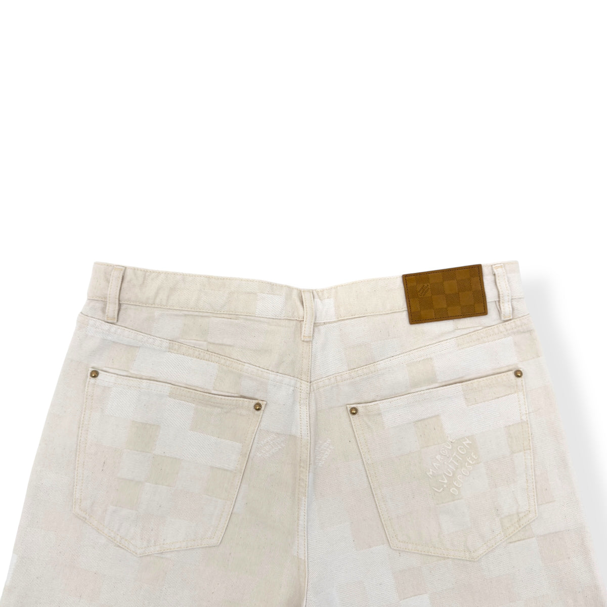 LOUIS VUITTON JACQUARD DENIM SKATE TROUSERS ECRU WHITE W34”
