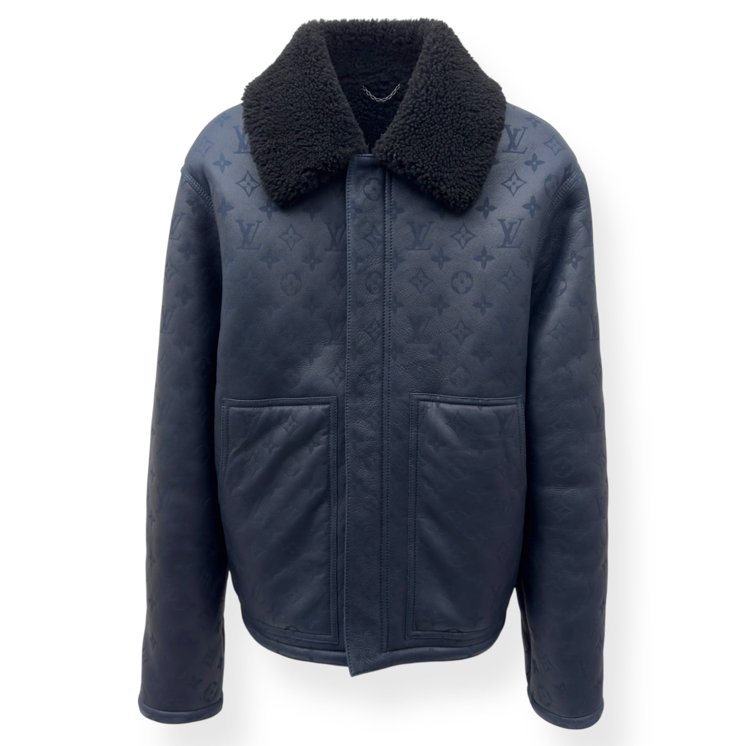LOUIS VUITTON MONOGRAM SHEARLING JACKET BLUE / BLACK 52 / L