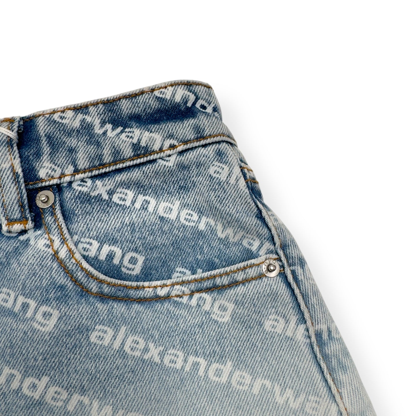 ALEXANDER WANG MONOGRAM HIGH RISE DENIM SHORTS BLUE / WHITE W25”