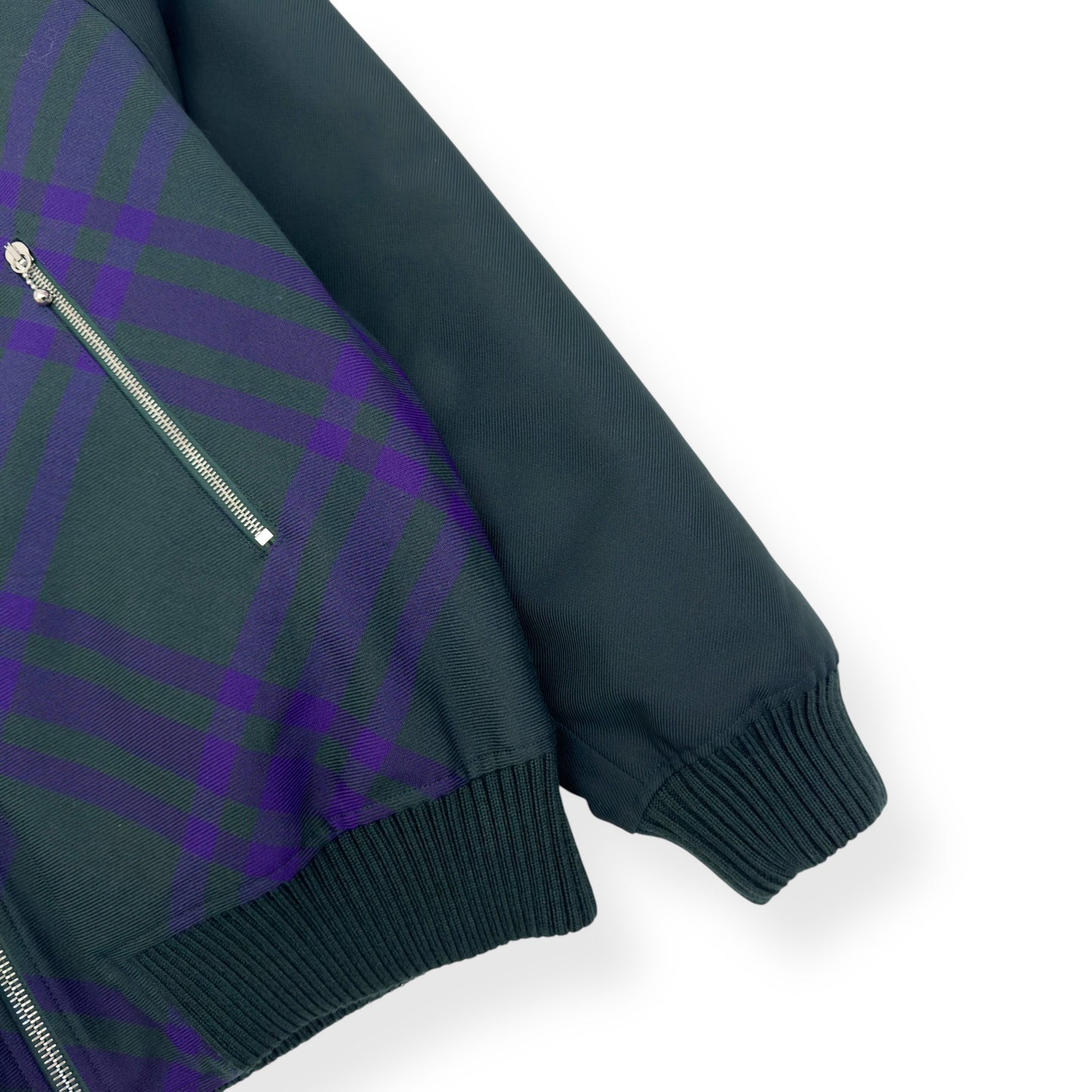 BURBERRY CHECKED REVERSIBLE COTTON-TWILL BOMBER JACKET GREEN / PURPLE XL
