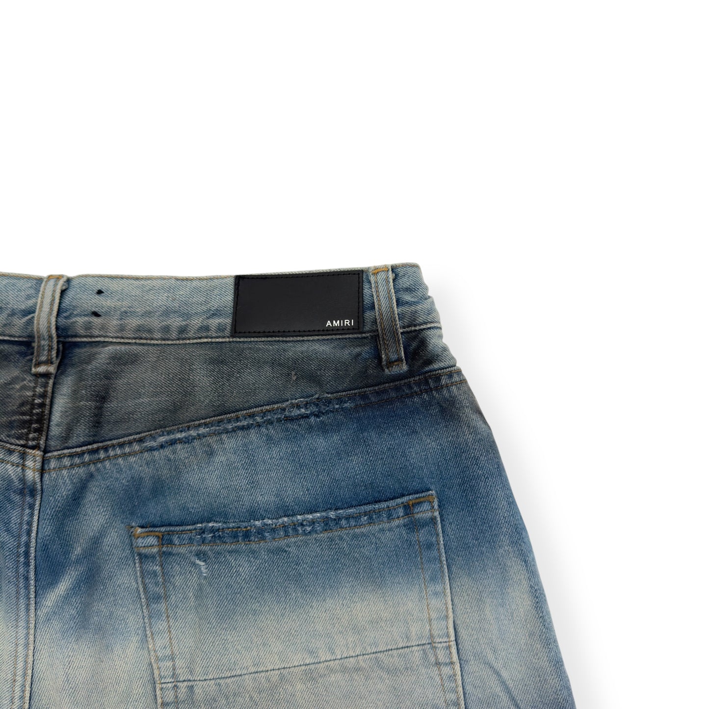 AMIRI DISTRESSED WASHED DENIM SHORTS BLUE W34”