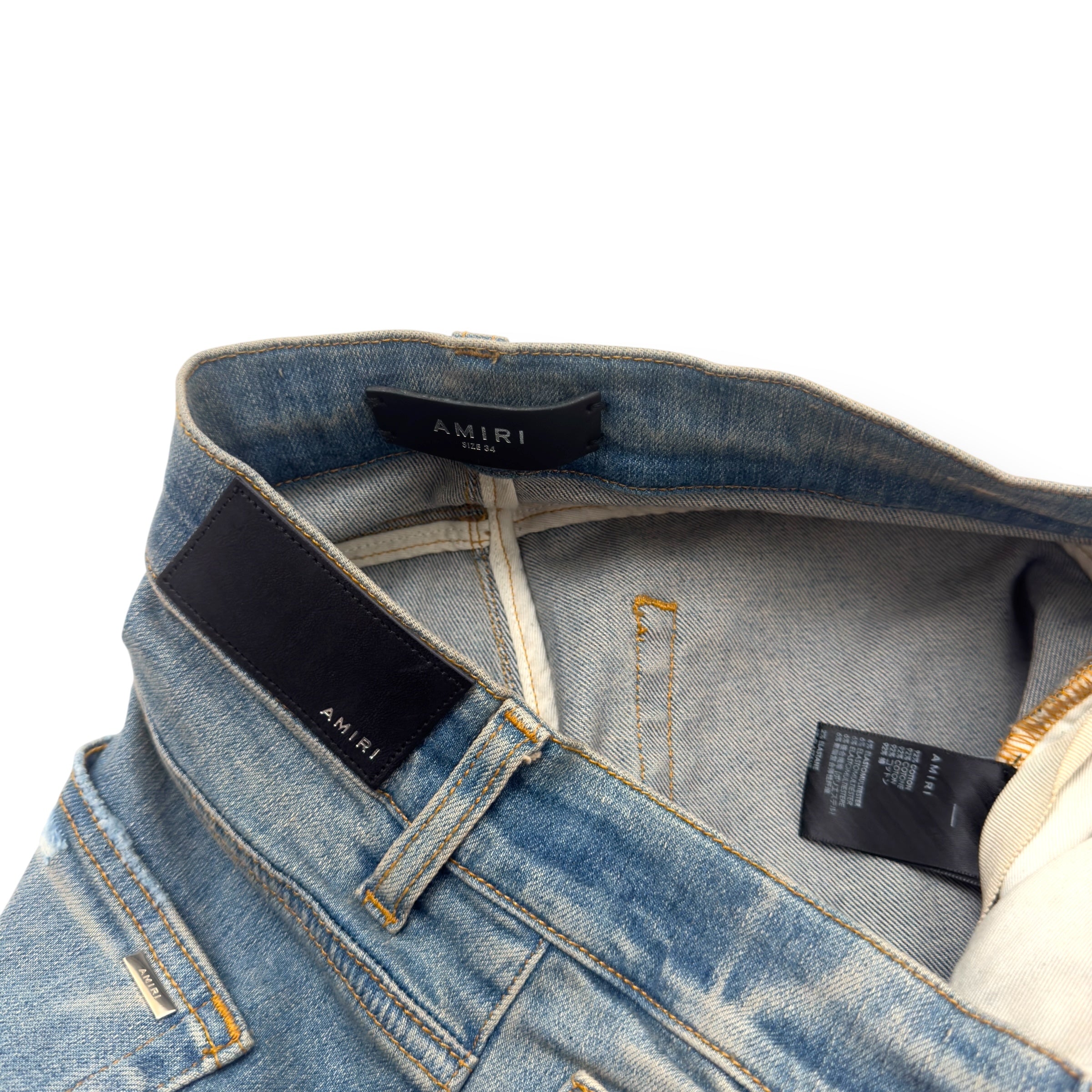 AMIRI DISTRESSED SKINNY DENIM JEANS BLUE W34”