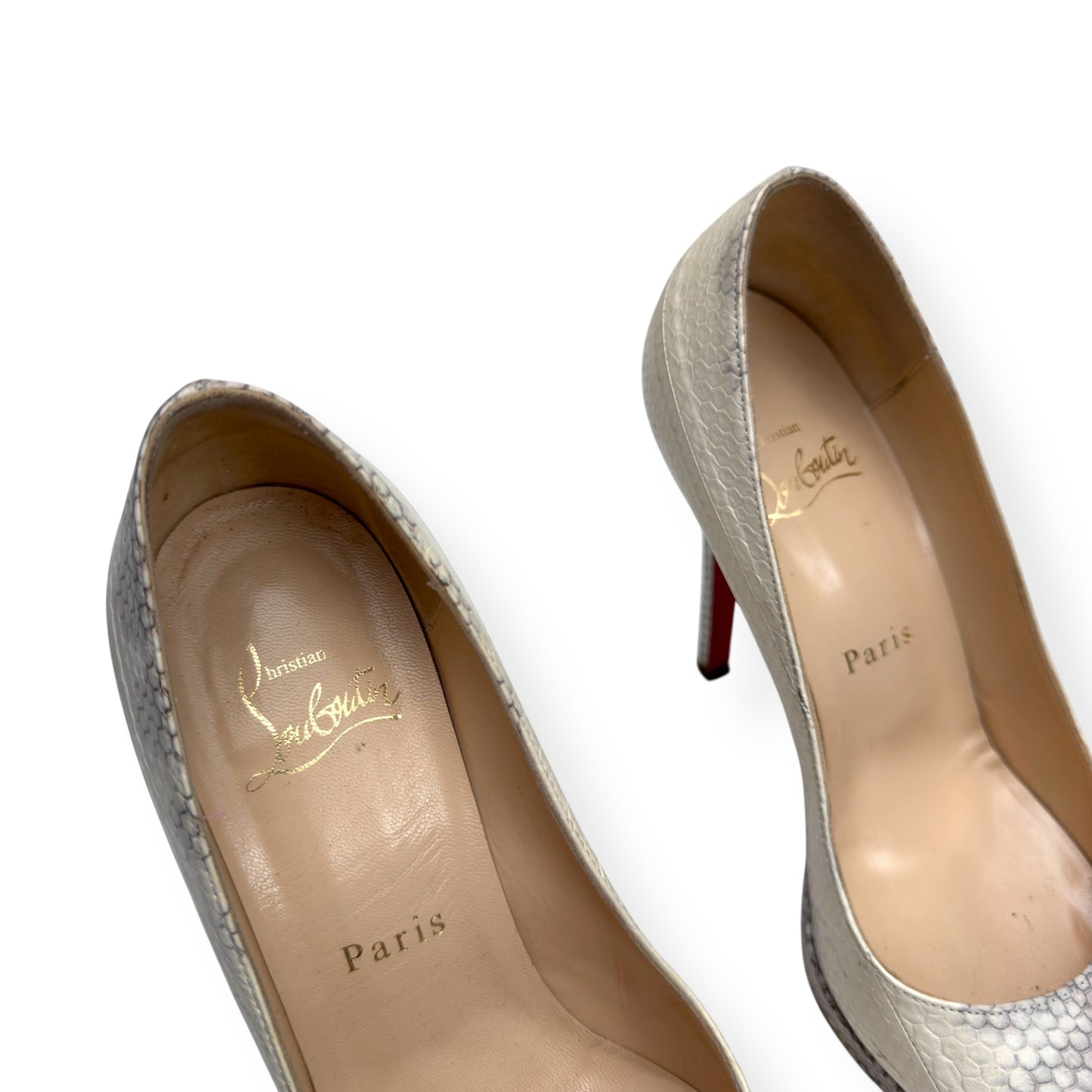 CHRISTIAN LOUBOUTIN 140MM ROCCIA WATER SNAKE BIANCA PUMPS 36 / UK3