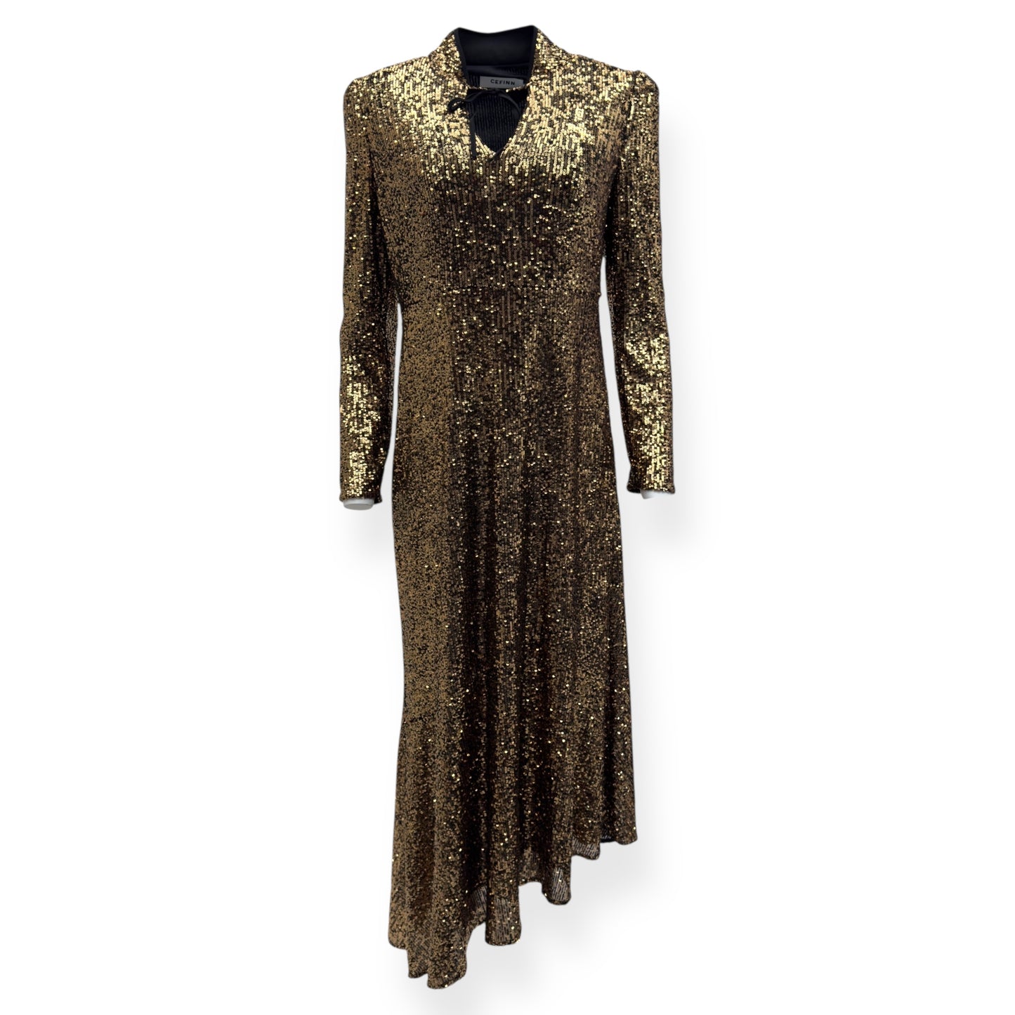 CEFINN JACQUETTA SEQUIN V NECK MAXI DRESS GOLD UK14