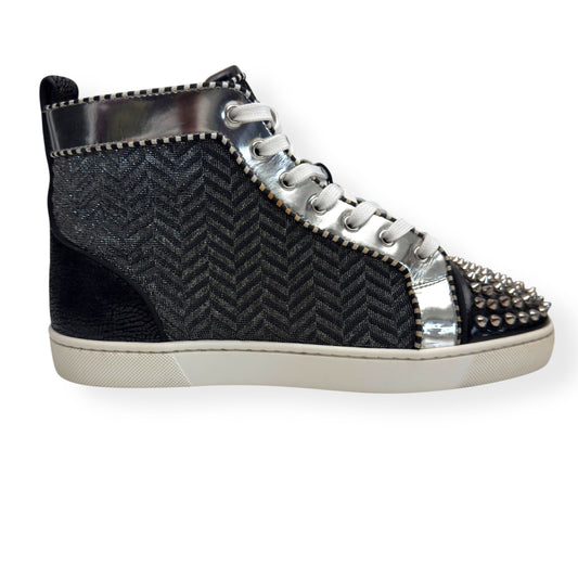 CHRISTIAN LOUBOUTIN LOW SPIKES ORLATO HIGH TOP SNEAKER BLACK / WHITE / SILVER 42 / UK8