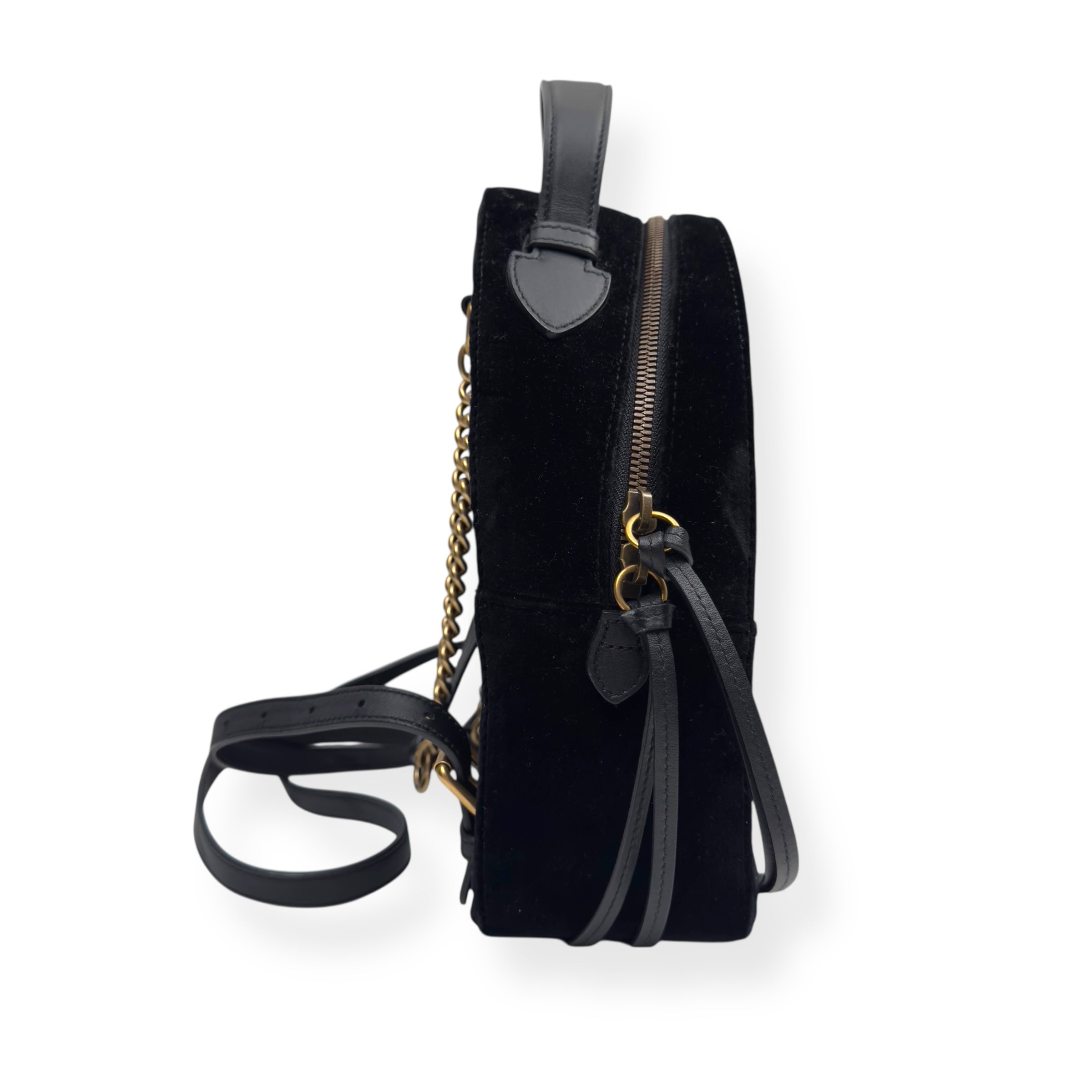 GUCCI GG MARMONT VELVET MATELASSÉ BACKPACK BLACK