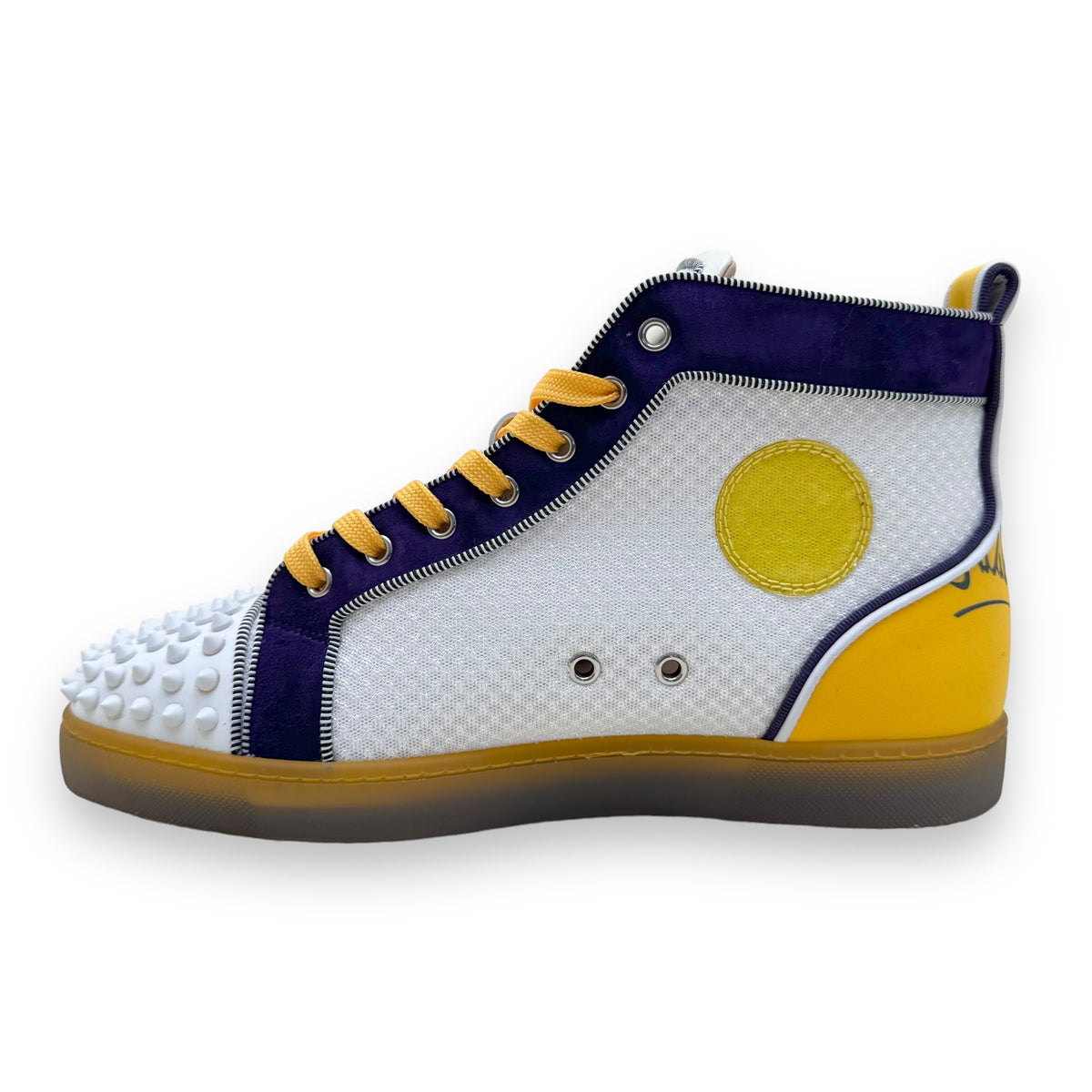 CHRISTIAN LOUBOUTIN ‘LAKERS’ SPIKE HIGH TOP SNEAKER ‘PURPLE YELLOW’ UK9