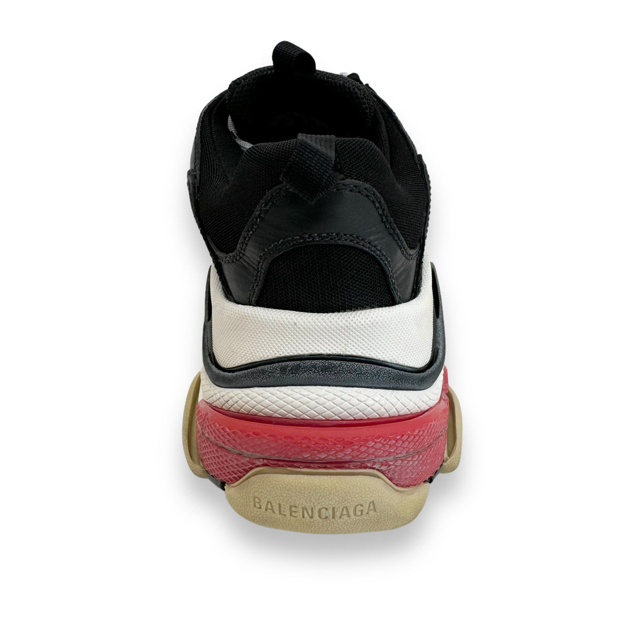 BALENCIAGA TRIPLE S DISTRESSED SNEAKER BLACK / WHITE / RED UK8