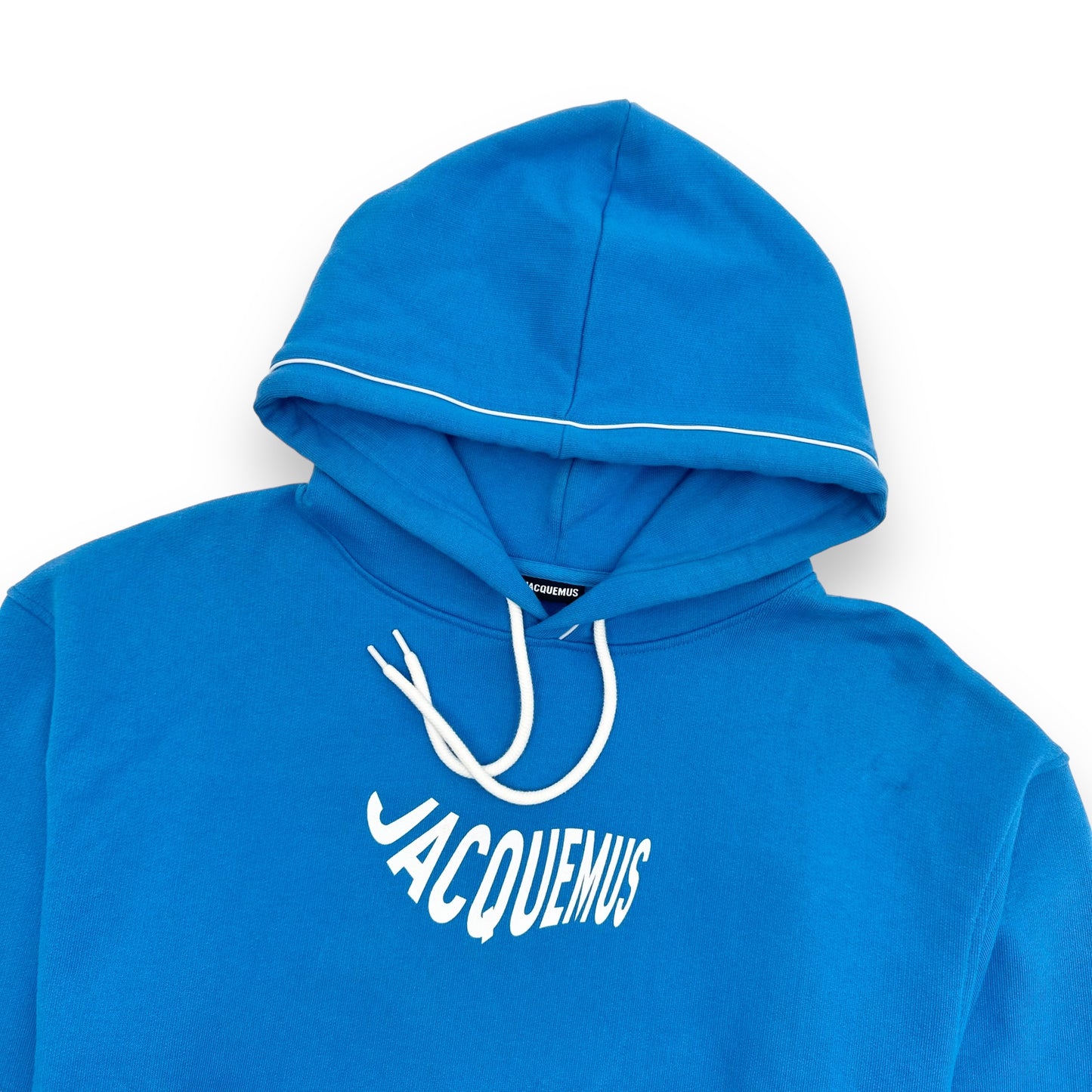 JACQUEMUS LOGO PRINT COTTON HOODIE BLUE L