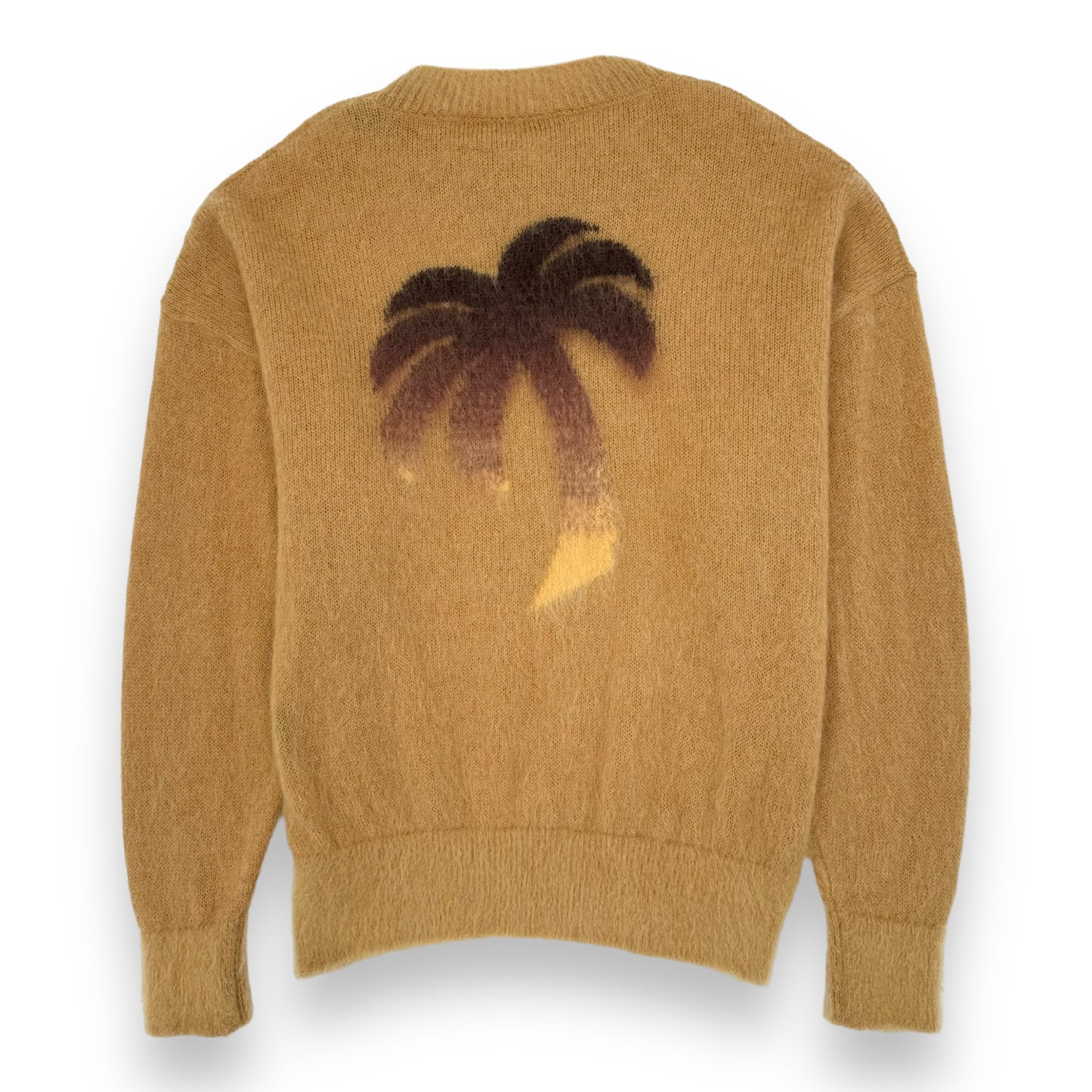 PALM ANGELS MOHAIR PALM-MOTIF CREW-NECK SWEATER BEIGE / YELLOW L