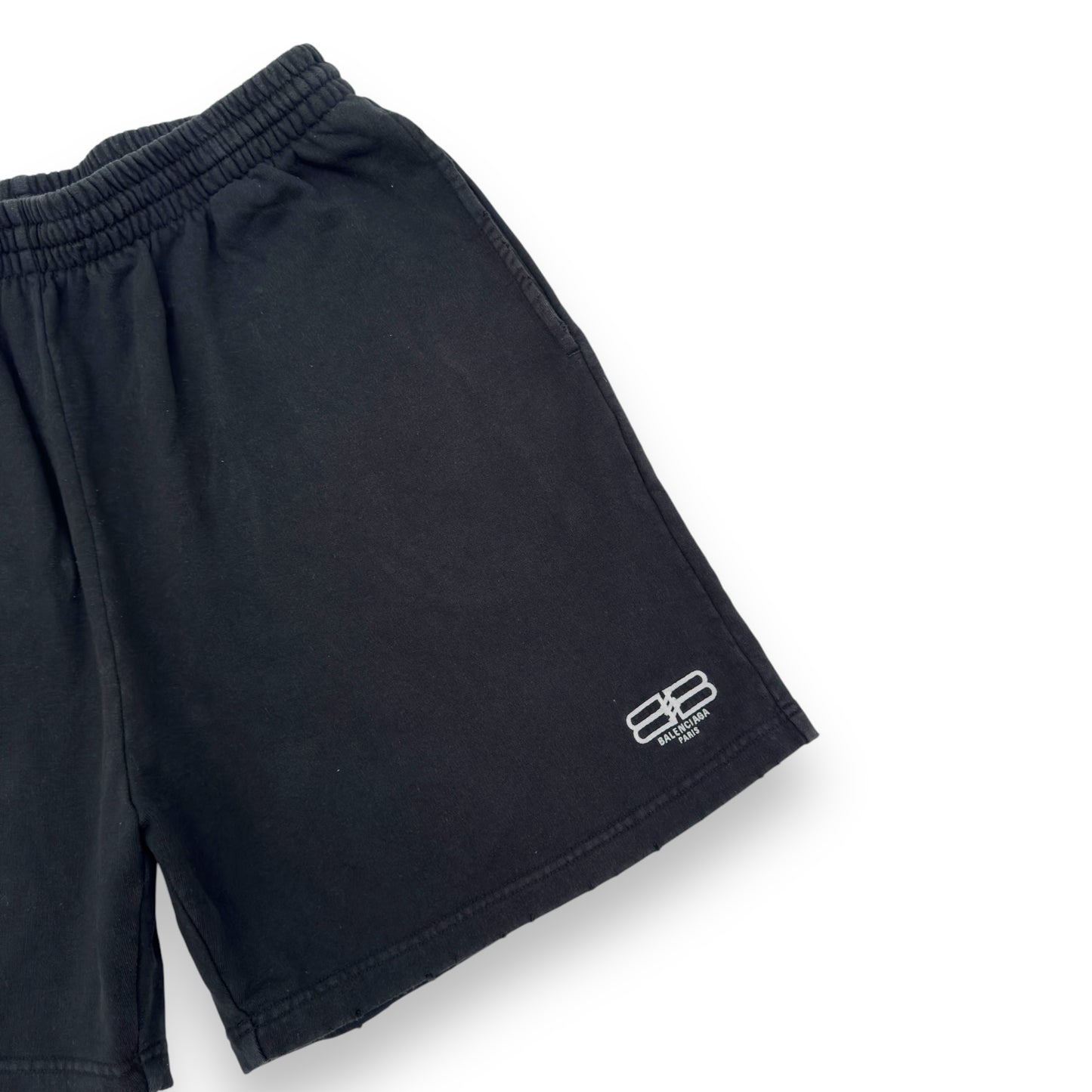 BALENCIAGA DISTRESSED BB SHORTS BLACK M