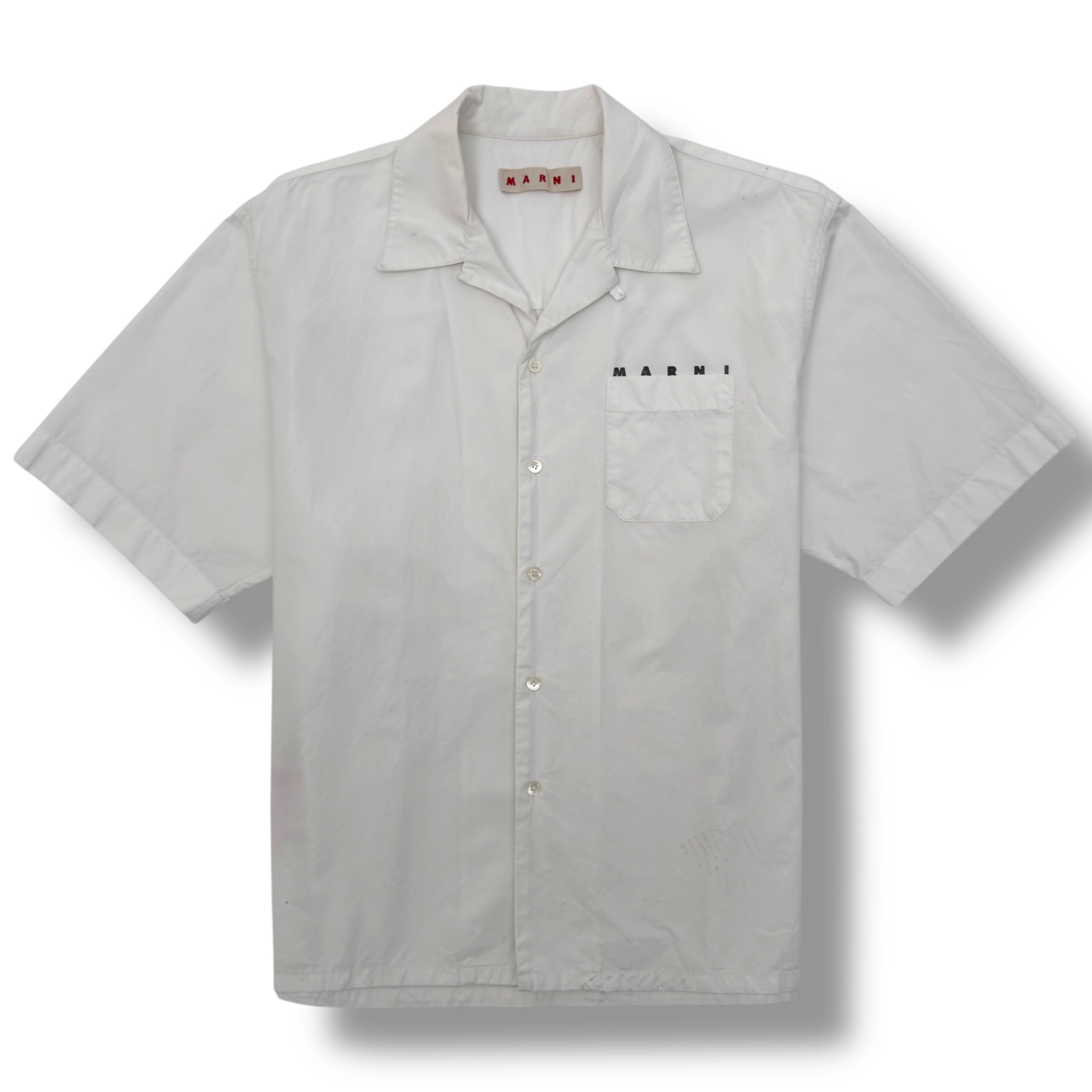 MARNI LOGO-PRINT COTTON SHIRT LILY WHITE 50 / L