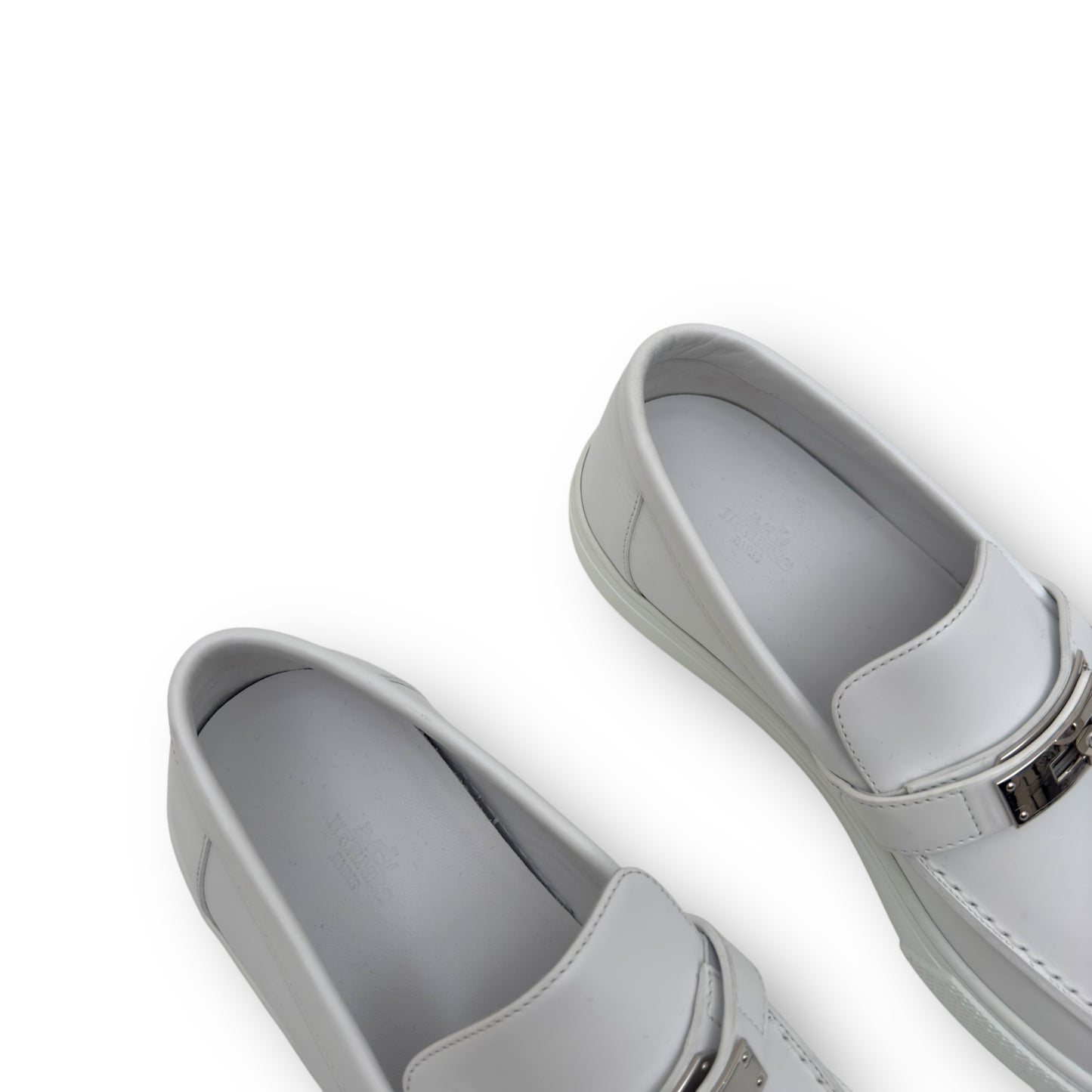 HERMÈS GAME SLIP-ON LEATHER SNEAKER WHITE / SILVER EU42.5 / UK8.5