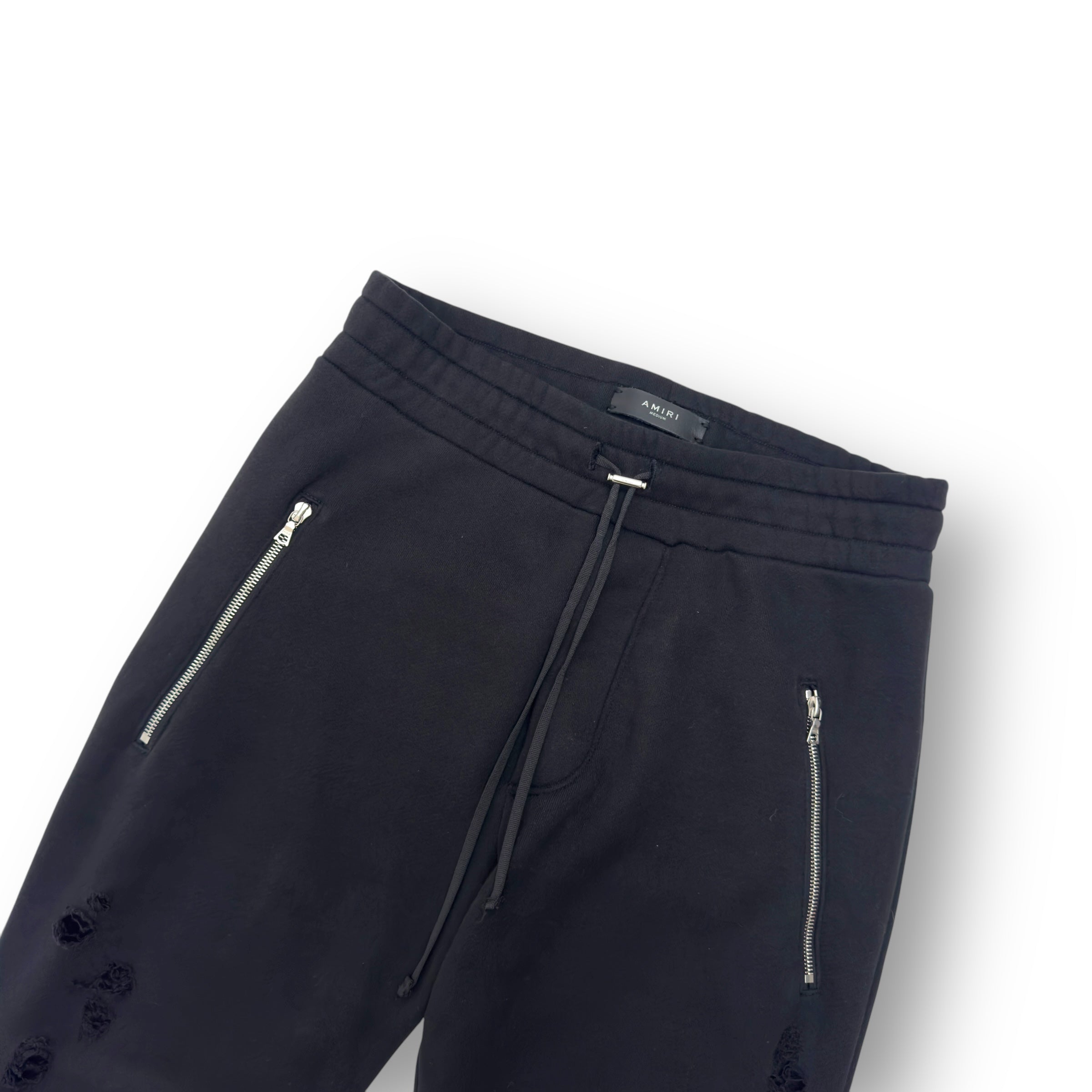 AMIRI MX1 SLIM FIT LEATHER PATCH SWEATPANTS BLACK M