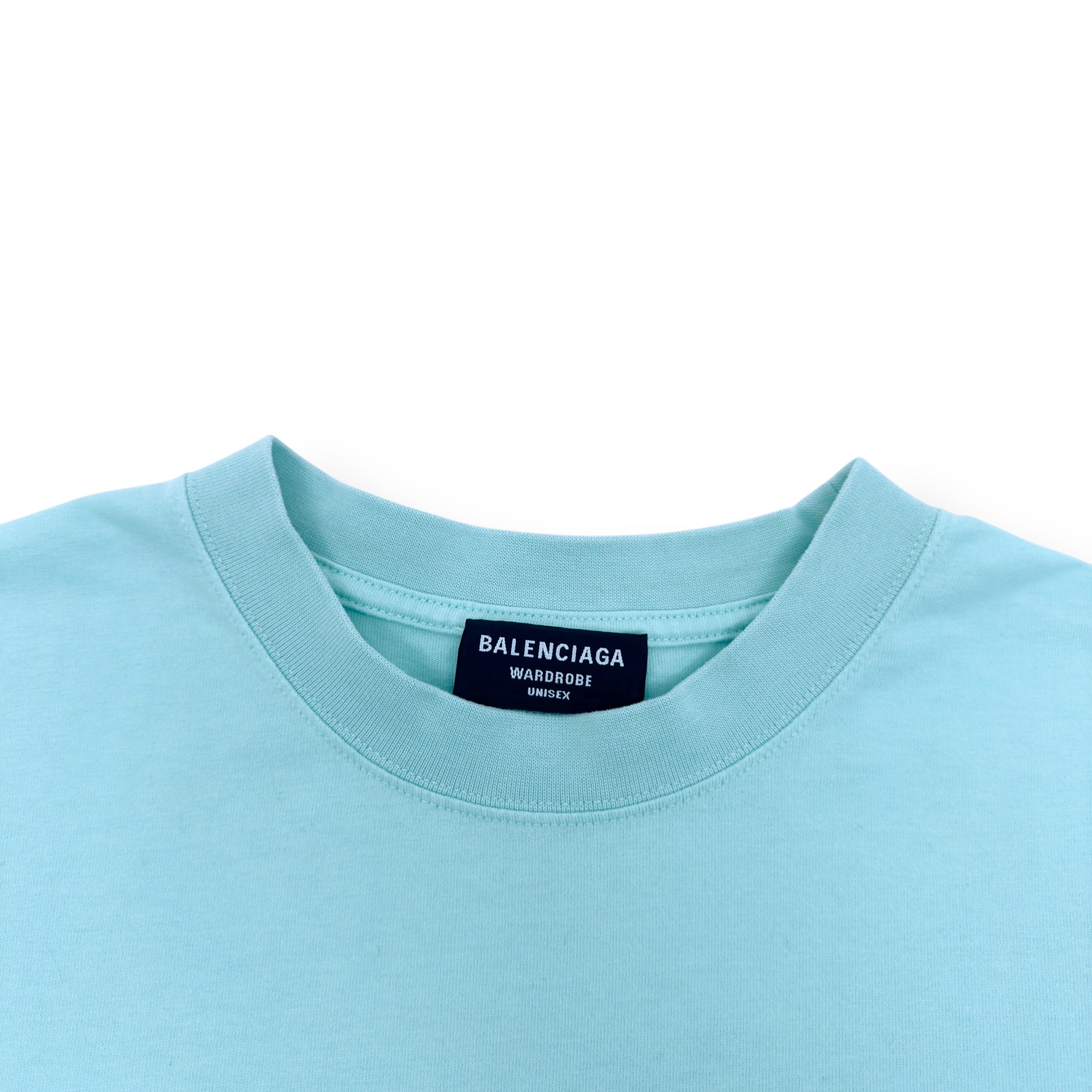 BALENCIAGA EMBROIDERED LOGO T-SHIRT TEAL BLUE XL