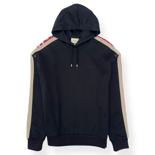 GUCCI TAPE LOGO DETACHABLE WEB SLEEVE HOODIE BLACK / RED S
