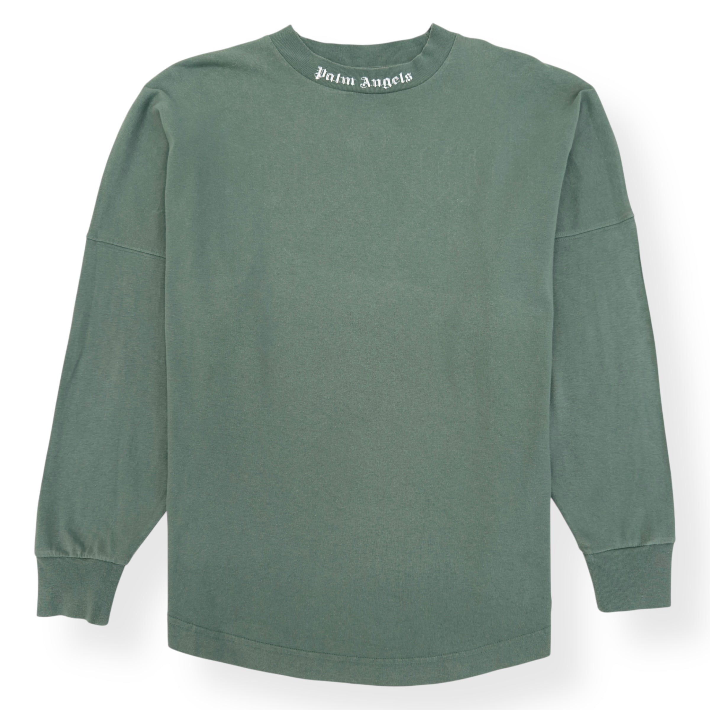 PALM ANGELS SERVICE ANNOUNCEMENT LONG SLEEVE COTTON T-SHIRT GREEN / WHITE XS