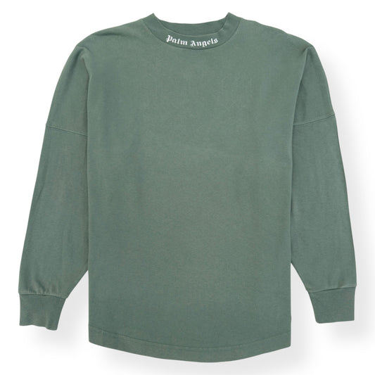 PALM ANGELS SERVICE ANNOUNCEMENT LONG SLEEVE COTTON T-SHIRT GREEN / WHITE XS