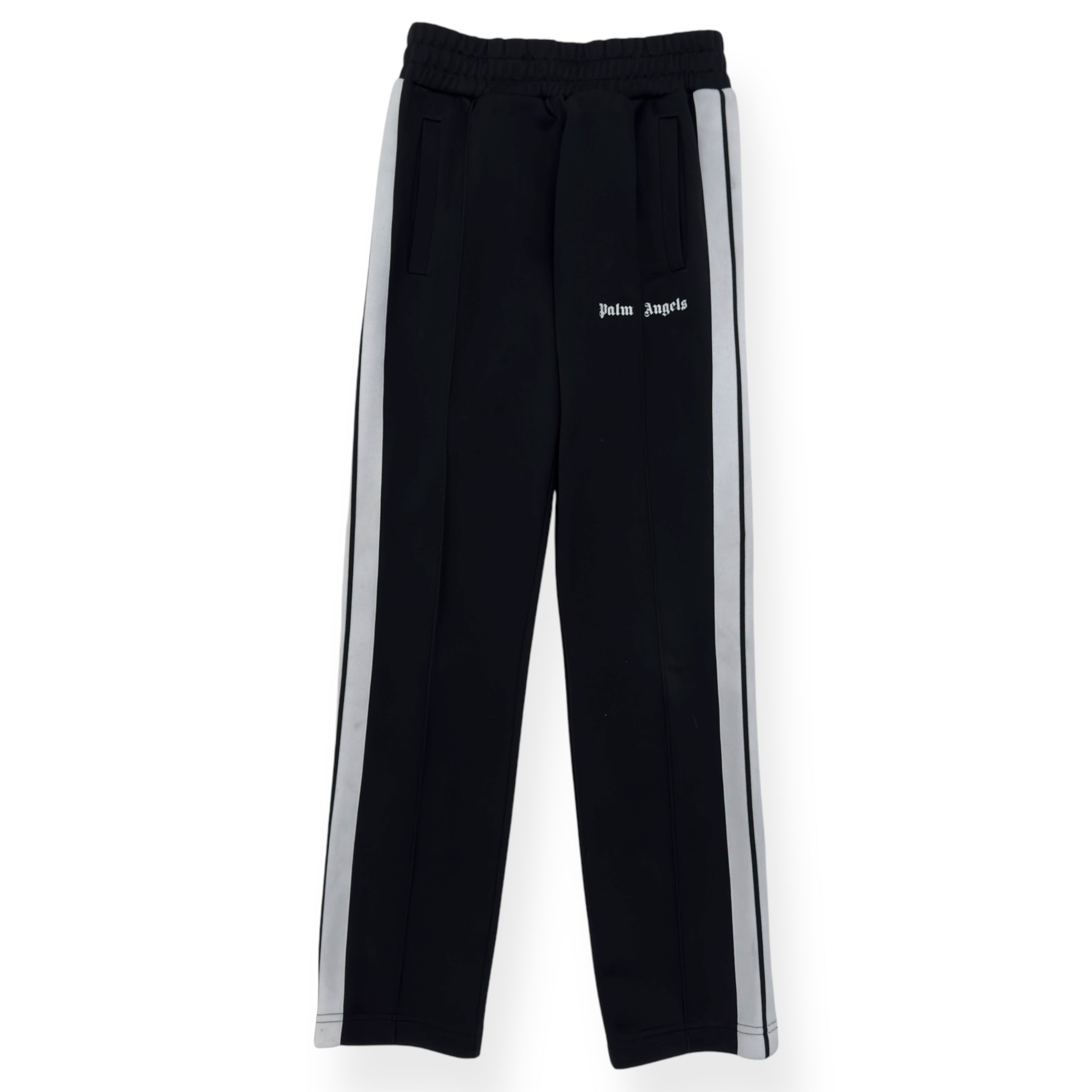 PALM ANGELS WOMENS STRAIGHT LEG TARCK PANTS BLACK / WHITE XS