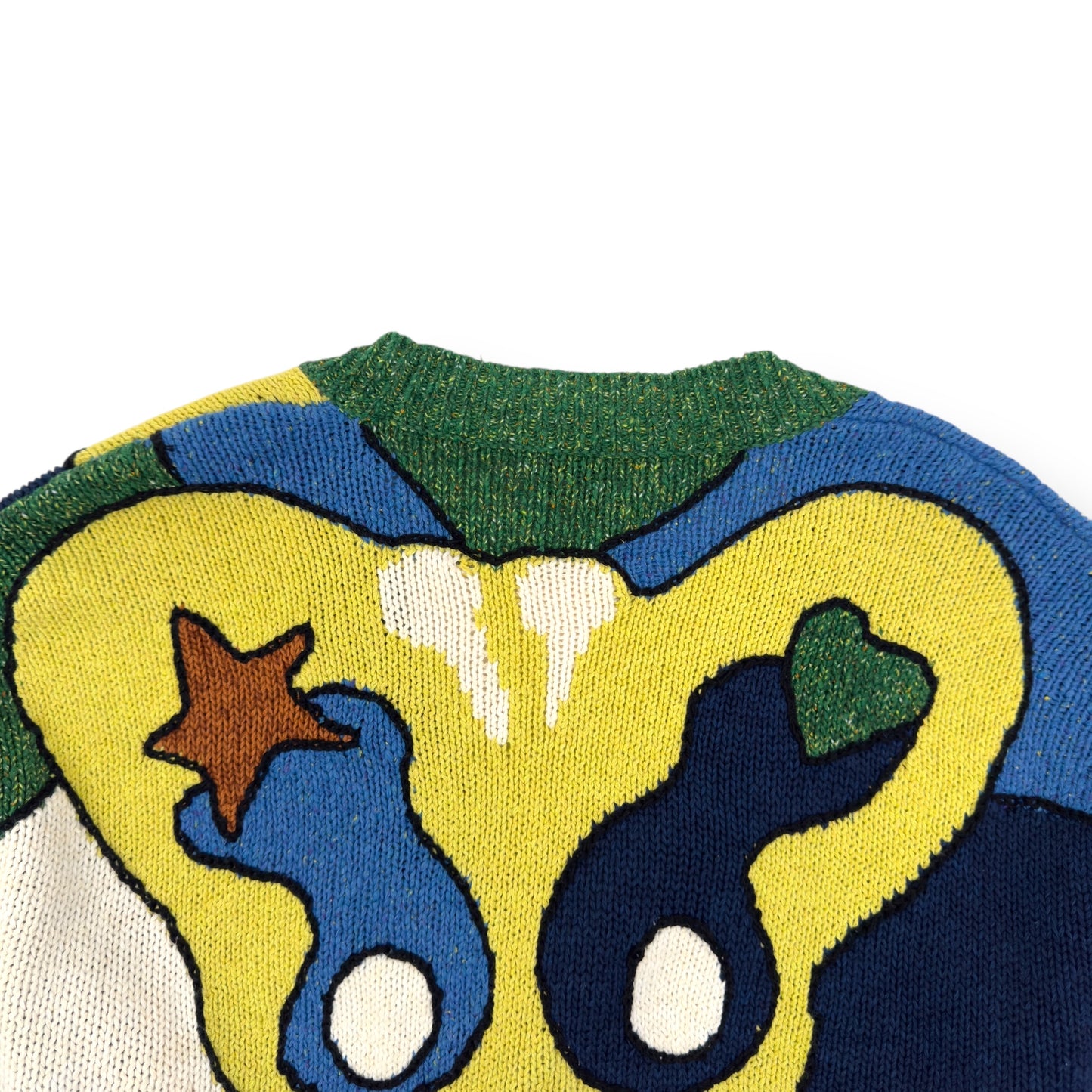 KENZO PARIS V-NECK ABSTRACT CARDIGAN GREEN / YELLOW L