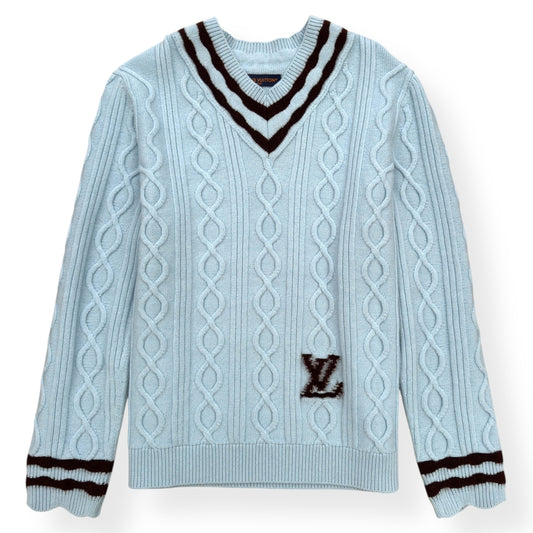 LOUIS VUITTON WOOL / MOHAIR V-NECK JUMPER BLUE / BROWN XL