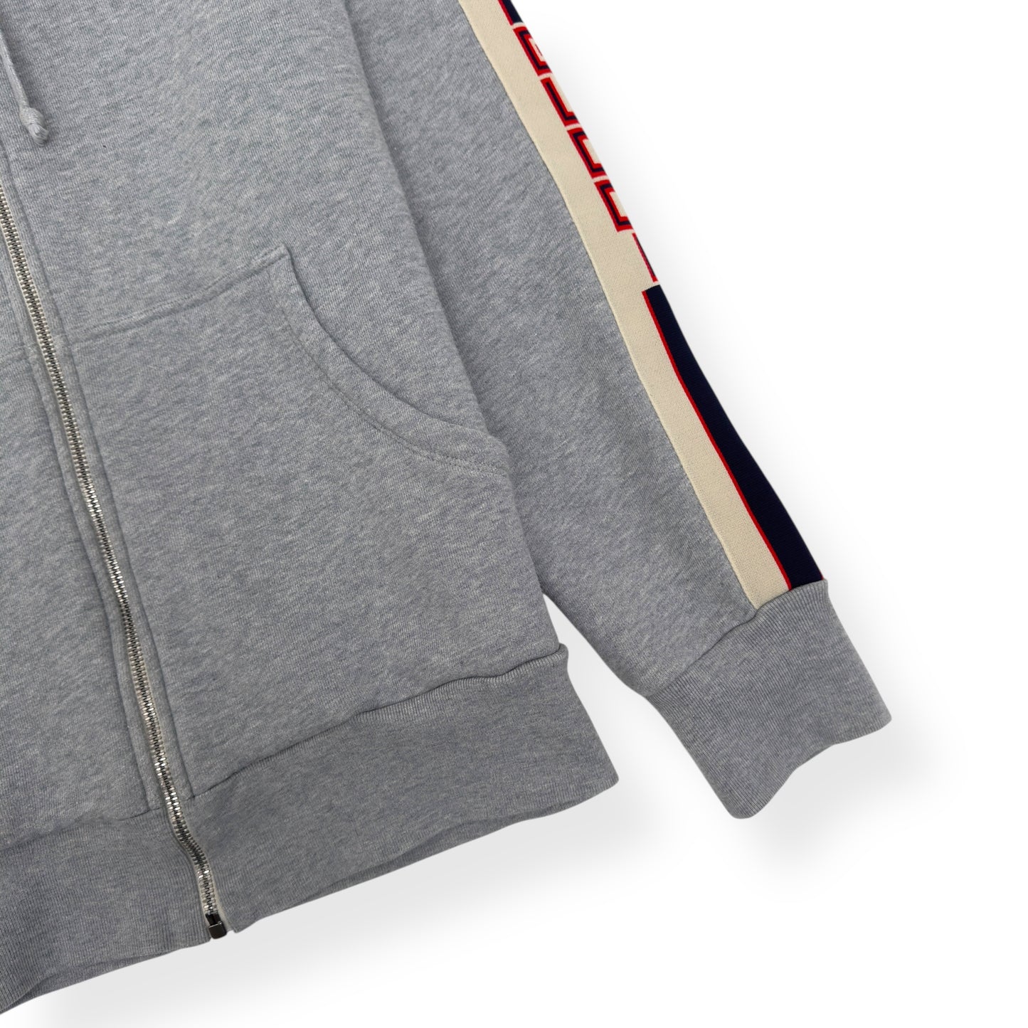 GUCCI TAPE LOGO HOODIE GREY / RED M