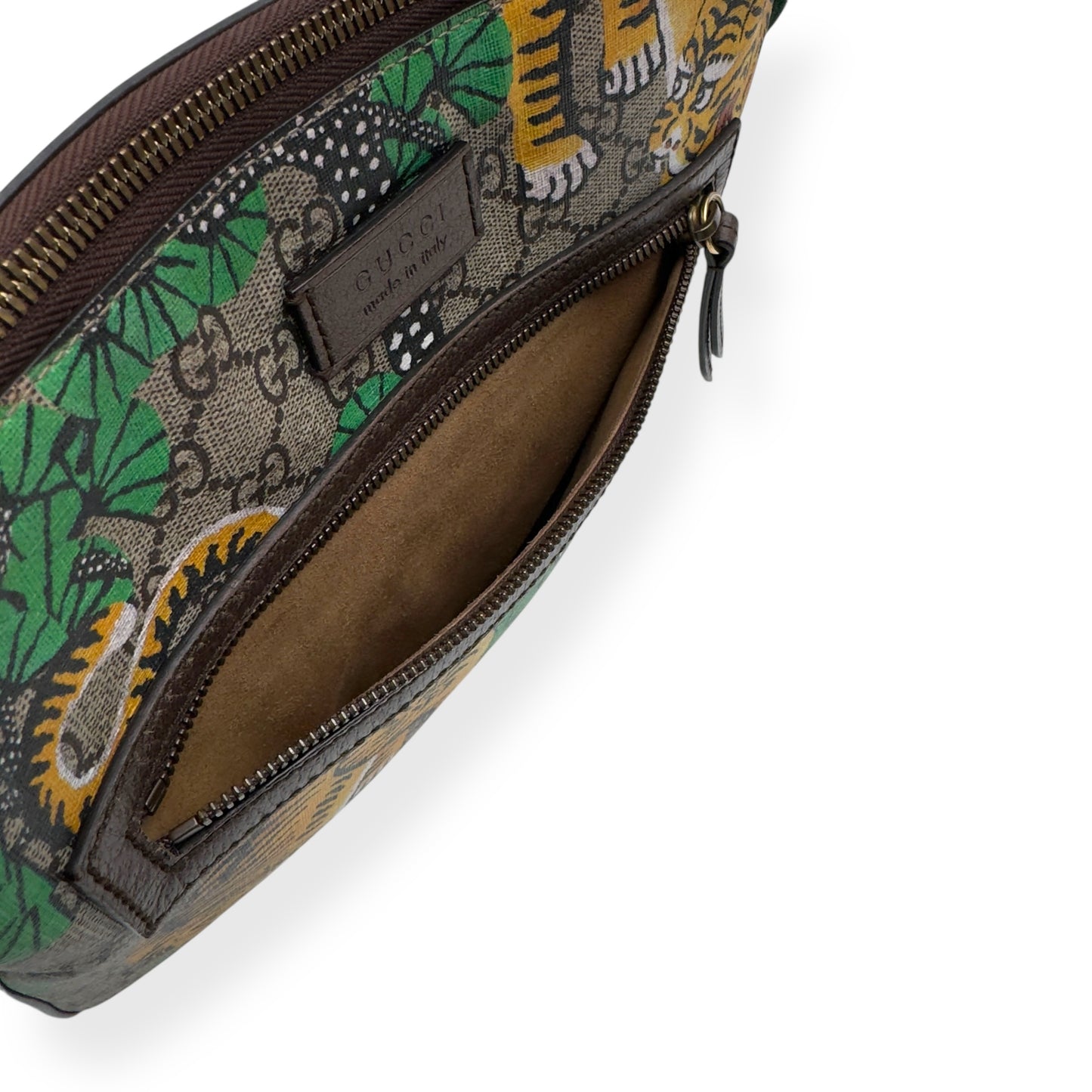 GUCCI BENGAL PRINT FRONT ZIP MESSENGER BAG BEIGE M