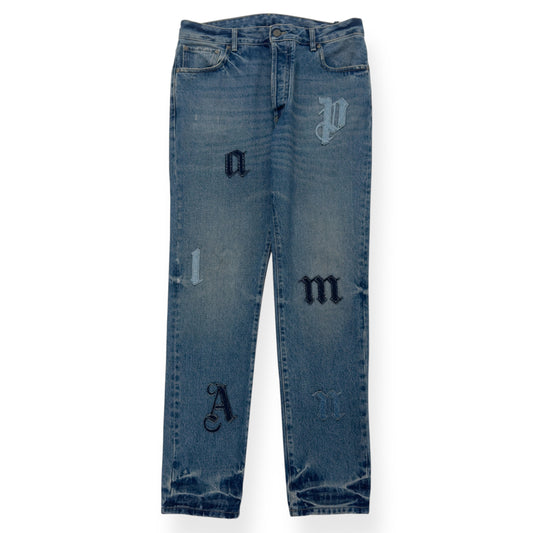 PALM ANGELS LOGO PATCH DENIM JEANS BLUE W33”