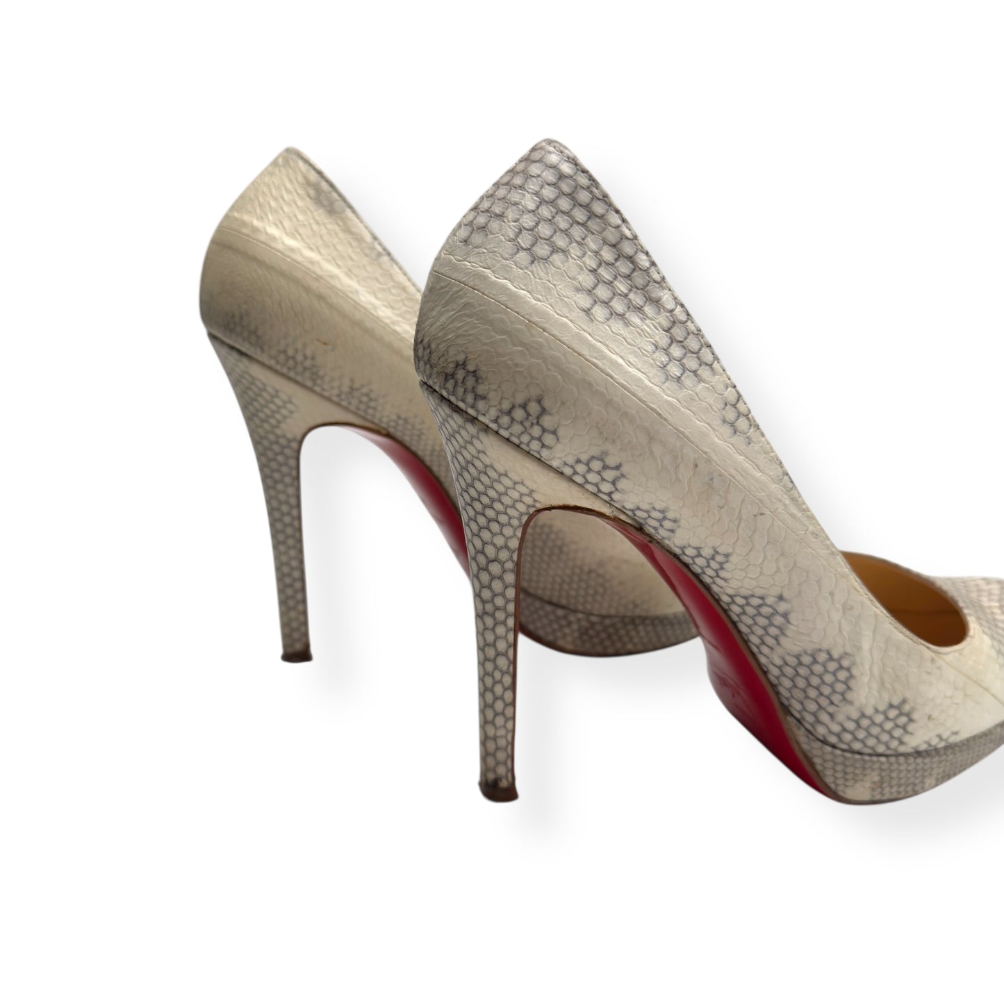 CHRISTIAN LOUBOUTIN 140MM ROCCIA WATER SNAKE BIANCA PUMPS 36 / UK3