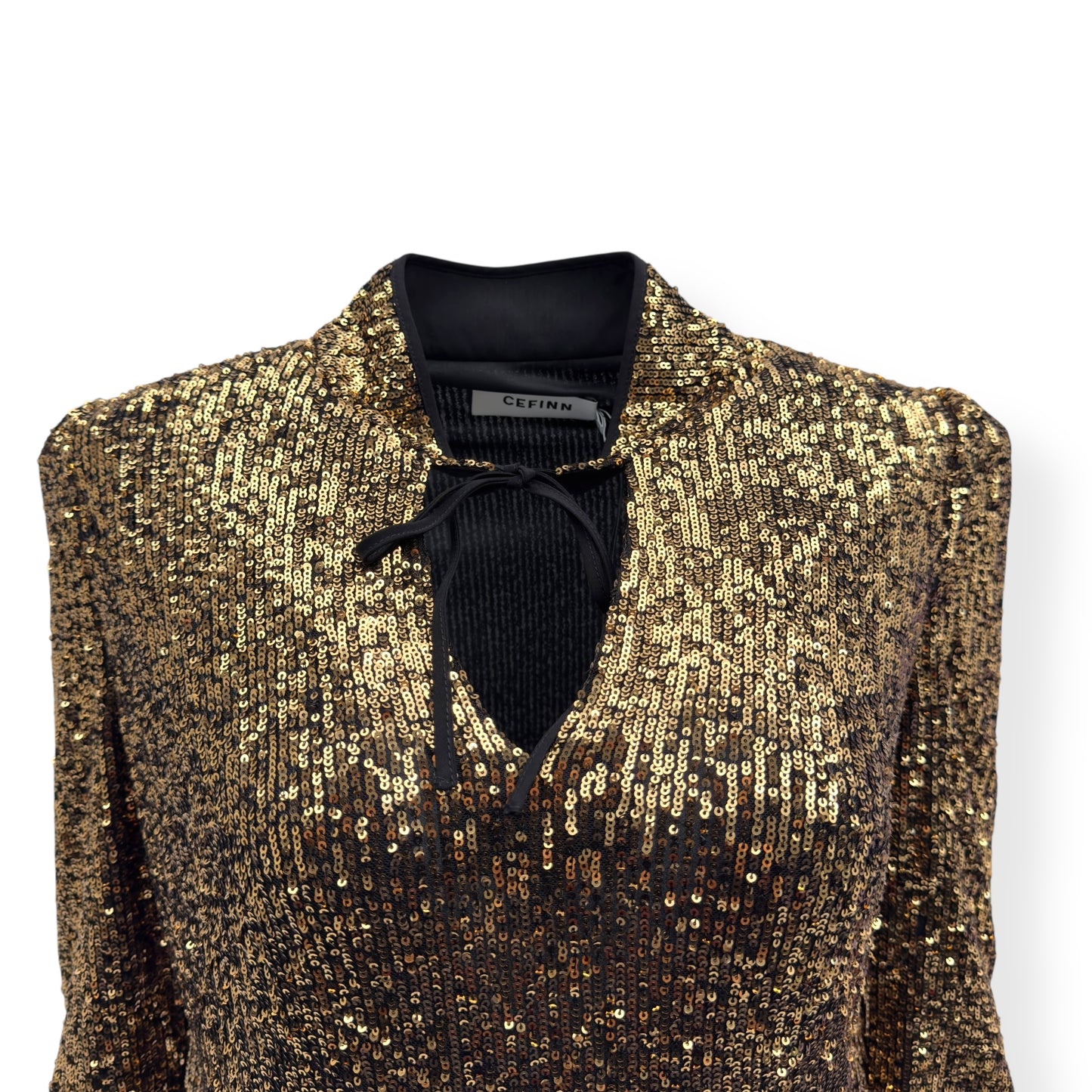 CEFINN JACQUETTA SEQUIN V NECK MAXI DRESS GOLD UK14