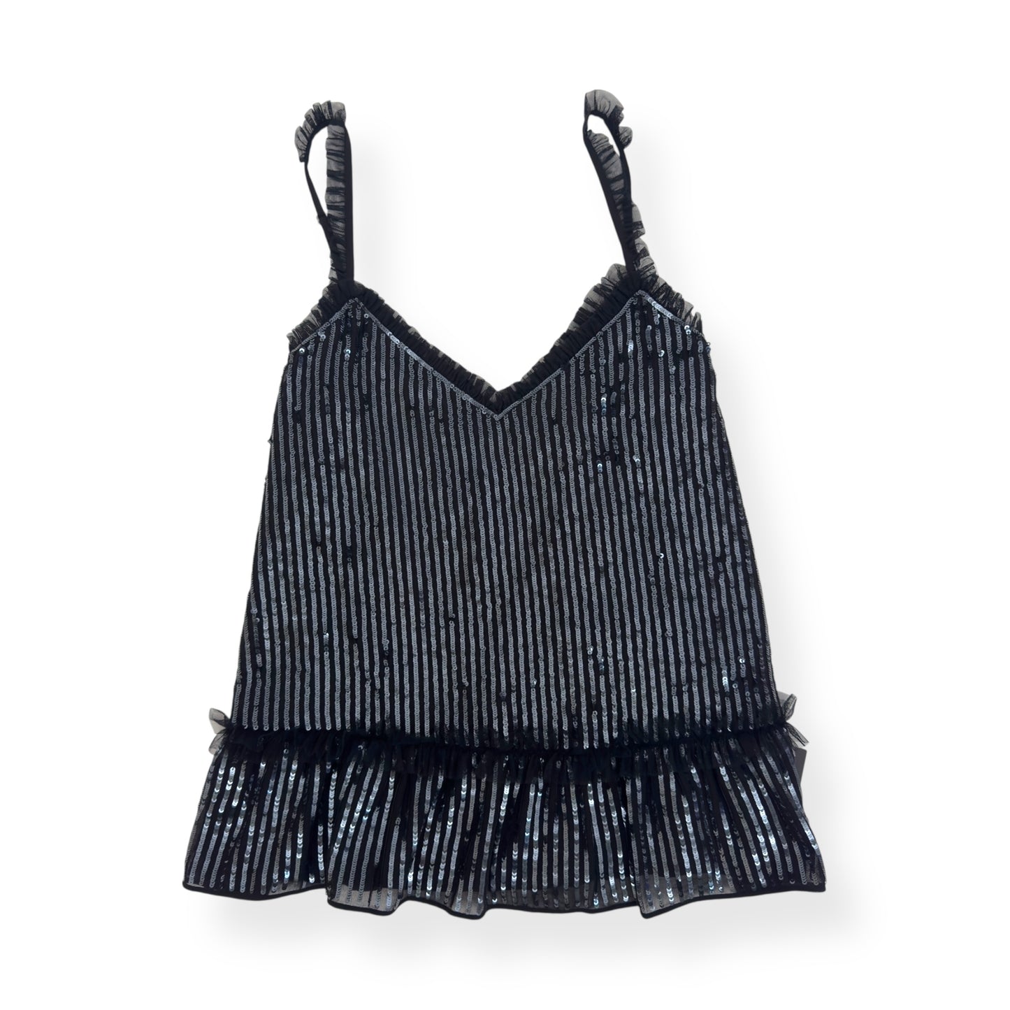 NEEDLES & THREAD SEQUIN RUFFLE PARTY TOP BLACK M