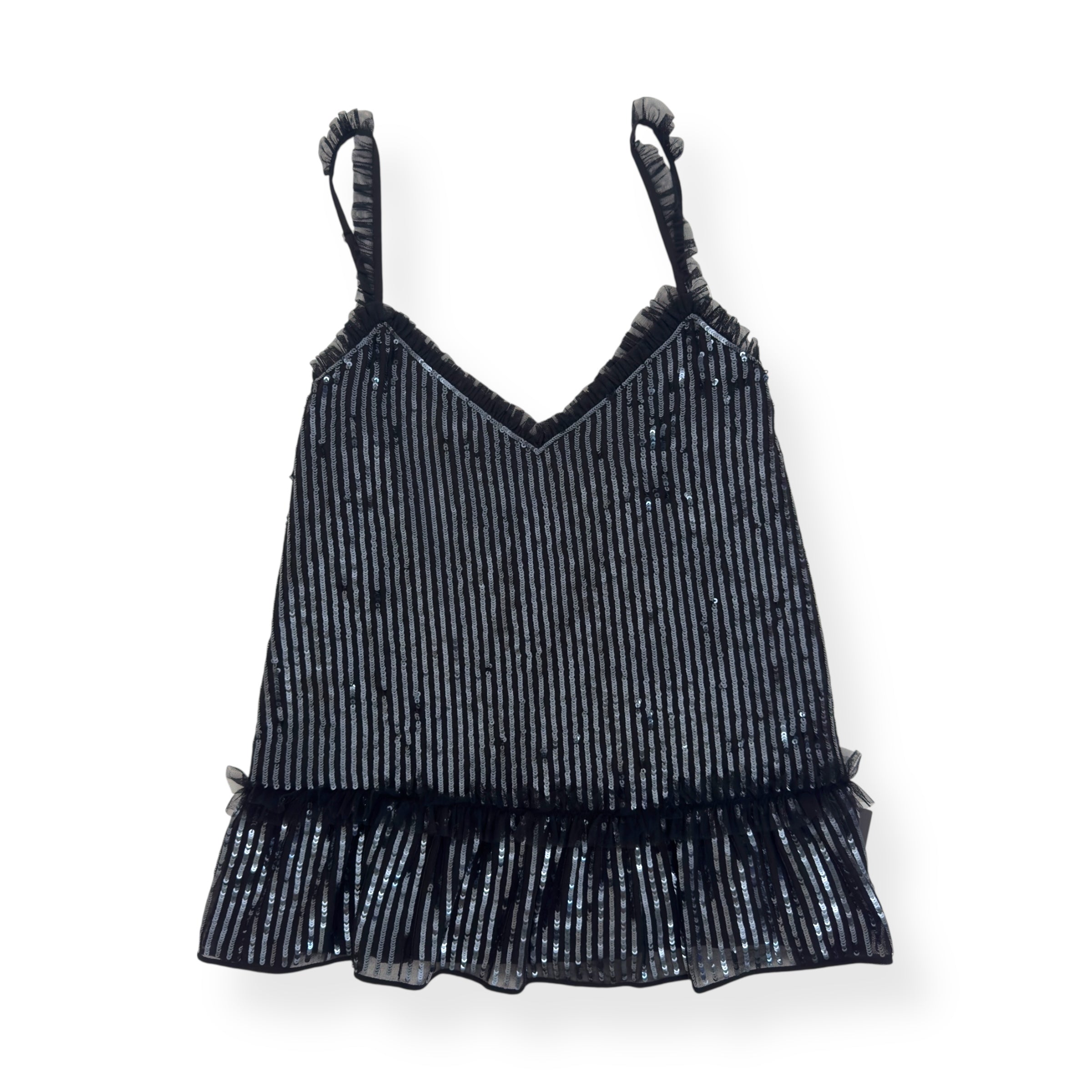 NEEDLES & THREAD SEQUIN RUFFLE PARTY TOP BLACK M