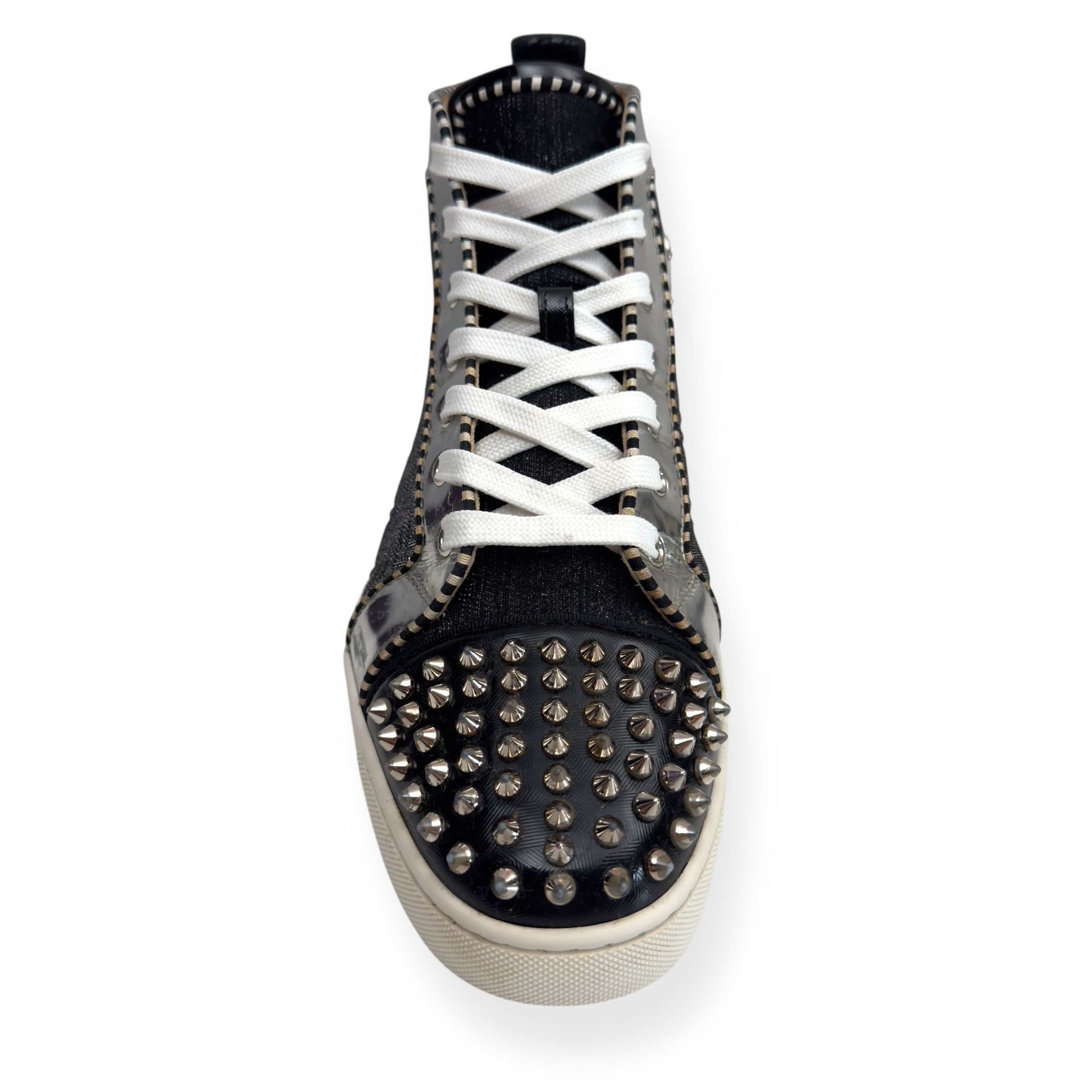 CHRISTIAN LOUBOUTIN LOW SPIKES ORLATO HIGH TOP SNEAKER BLACK / WHITE / SILVER 42 / UK8