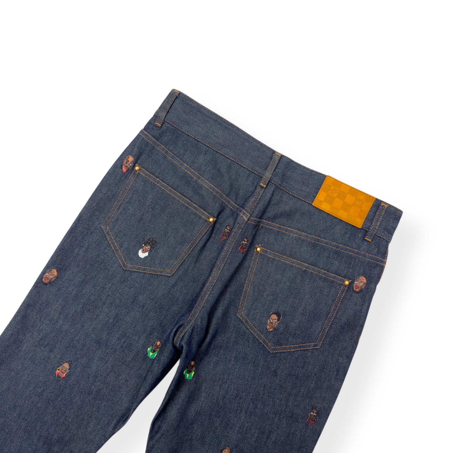 LOUIS VUITTON EMBROIDERED BOOTCUT DENIM TROUSERS INDIGO BLUE W30”