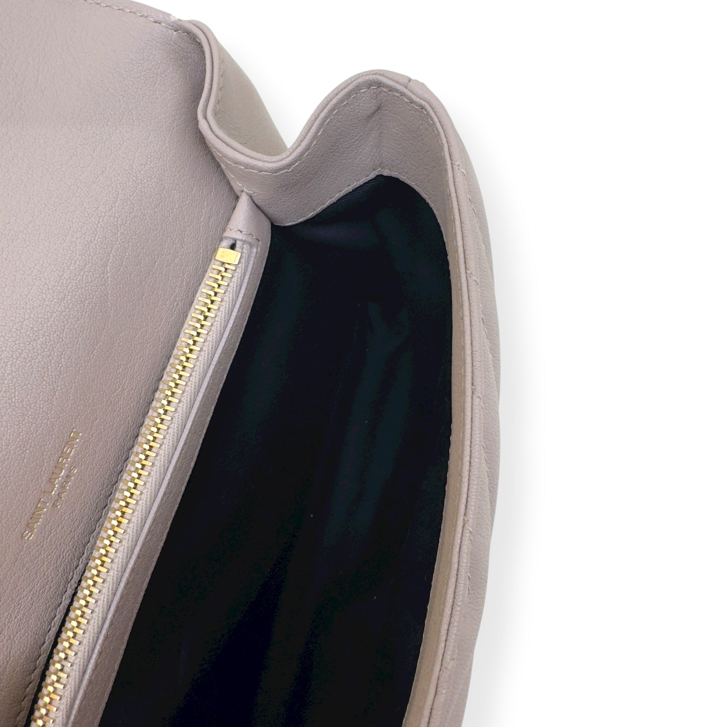 SAINT LAURENT COLLEGE LEATHER SHOULDER BAG BEIGE M