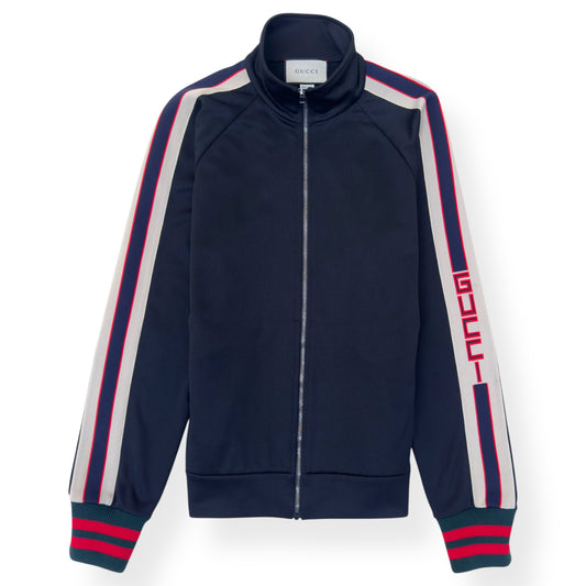 GUCCI TECHNICAL JERSEY TRACK JACKET BLACK / WHITE / RED M