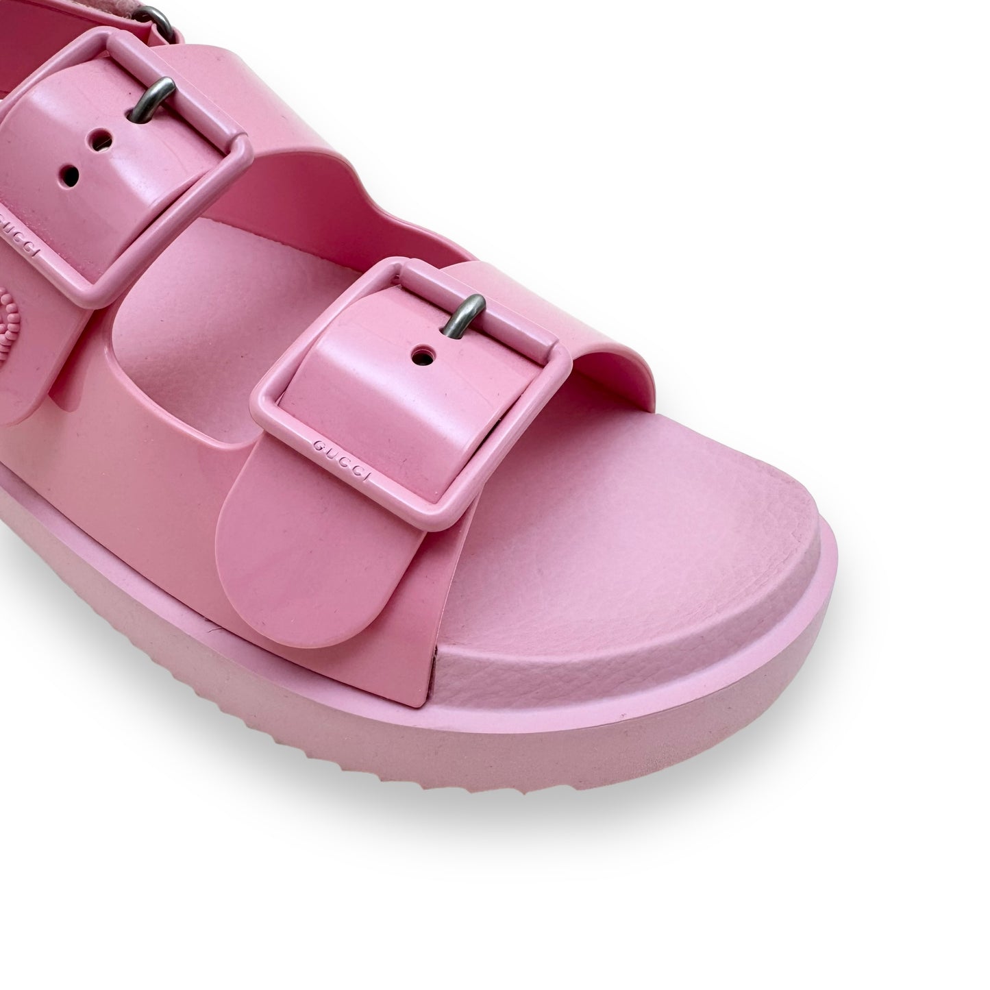 GUCCI LOGO-EMBOSSED RUBBER SANDALS PINK UK5